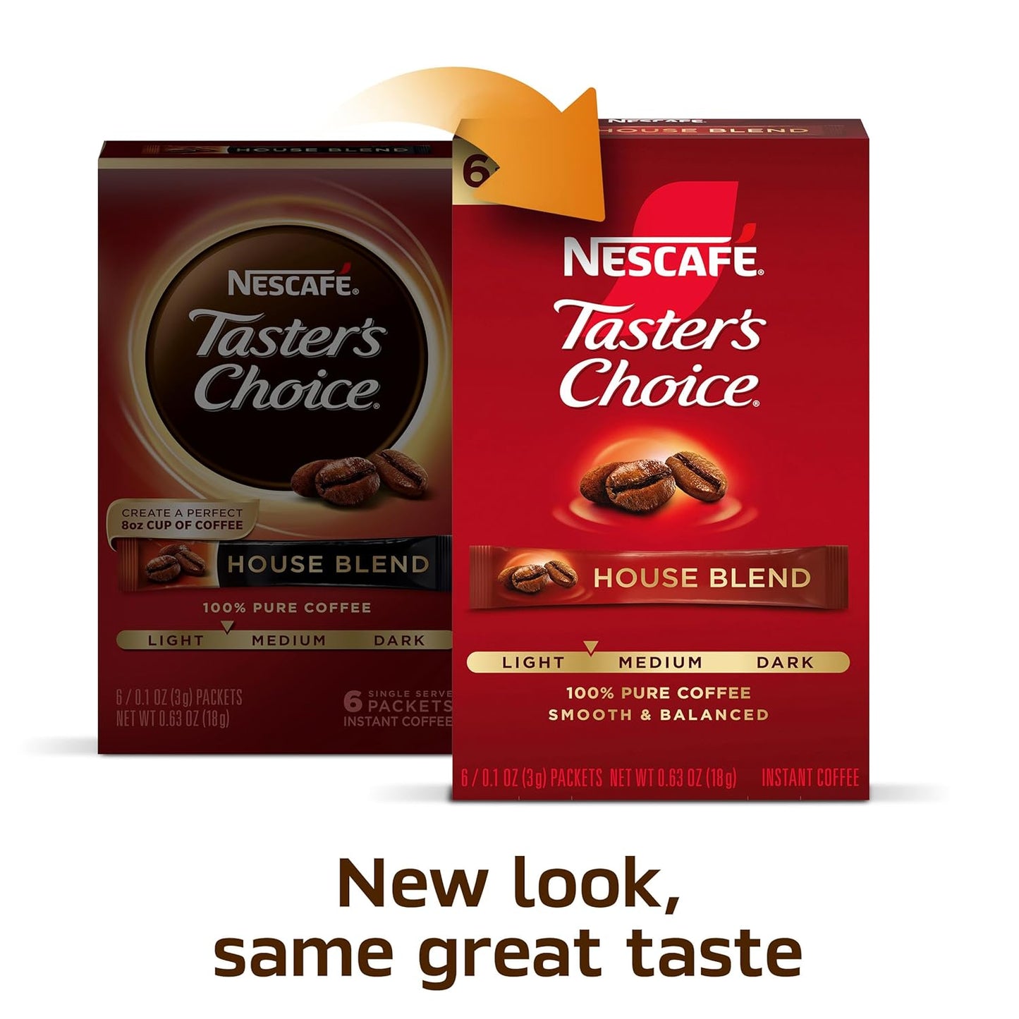 NESCAFÉ Taster's Choice, Instant Coffee Packets, Light Medium Roast Coffee, House Blend, 12 Boxes (72 Packets)