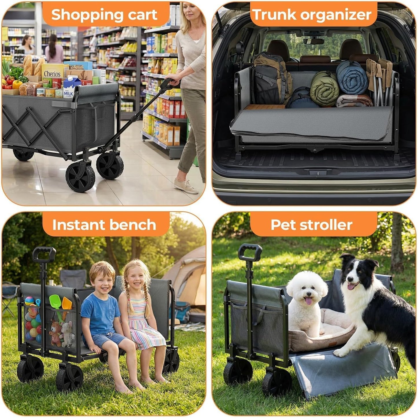 Portable Collapsible Wagon Cart, Foldable Cart with Removable Side, Ut
