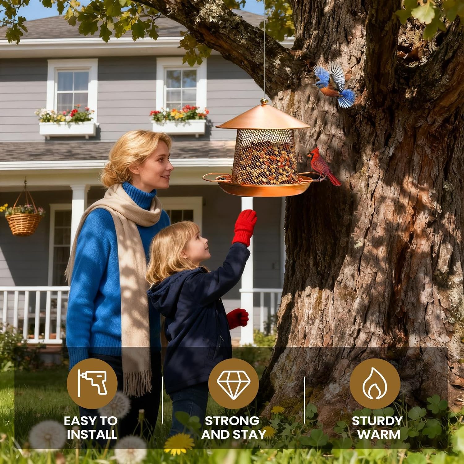 Bird Feeders for Outdoors, Decorative Hangable Small Bird Feeder Stand