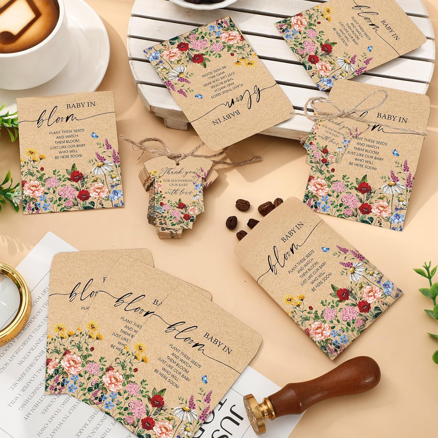 JarThenaAMCS 100Pcs Baby Shower Seed Packets Spring Wildflower Self Ad