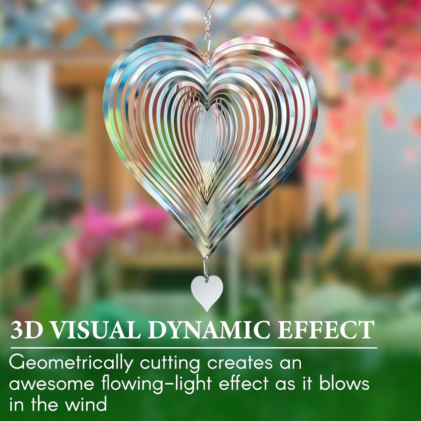 3 Pcs Heart Wind Spinner, 8 In Bird Deterrents for Outside, 3D Metal Wind Spinners for Deterrent to Scare Birds Away from Yard Patio Farm,Stainless Steel Reflective Winds Spinners Outdoor Garden Decor