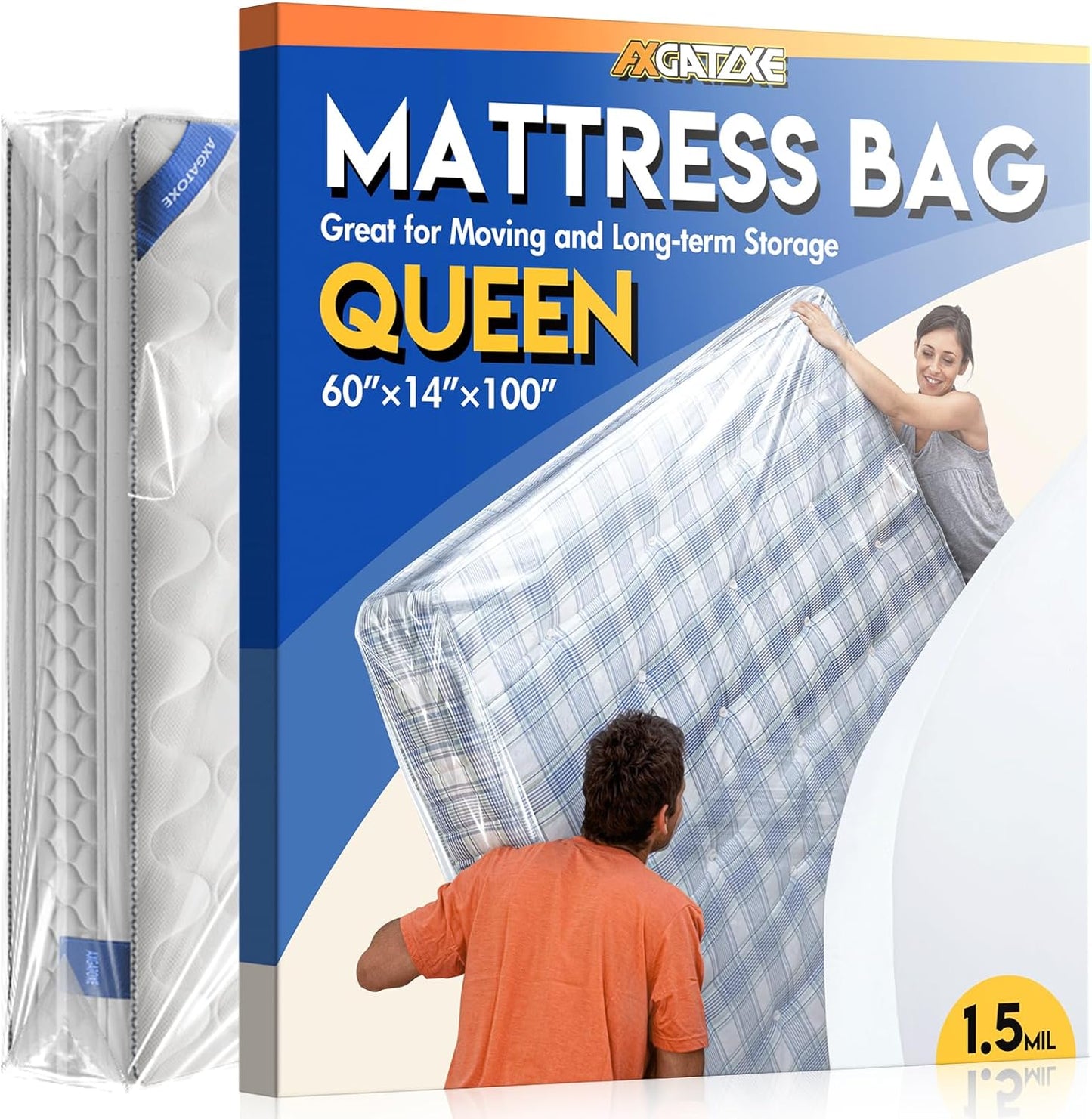 Plastic Mattress Bag for Moving Storage, Waterproof Mattress Cover, Mattress Protector for Moving Supplies - Queen Size (1.5MIL)