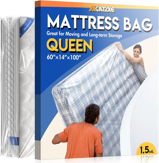 Plastic Mattress Bag for Moving Storage, Waterproof Mattress Cover, Mattress Protector for Moving Supplies - Queen Size (1.5MIL)