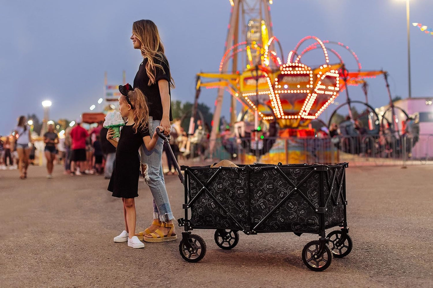 Picnic TIME Disney Mickey Mouse Adventure Wagon XL, Folding Utility Wagon with All Terrain Wheels and Steel Frame for Beach Camping Sports and Shopping, (Black)