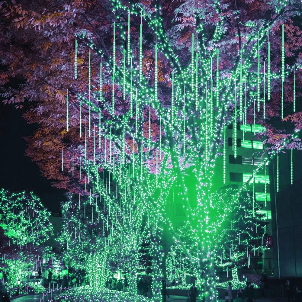 Solar Garden Lights, Waterproof 30cm 10 Tubes 249LEDs Falling Raindrop Meteor Shower - Blue Solar Lights Outdoor Garden for Holiday, Party, Wedding & Christmas Decoration (Green)