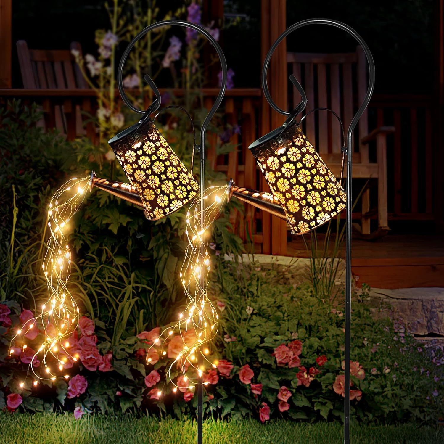2 Pack Solar Watering Can with Lights,Solar Outdoor Garden Decor Water