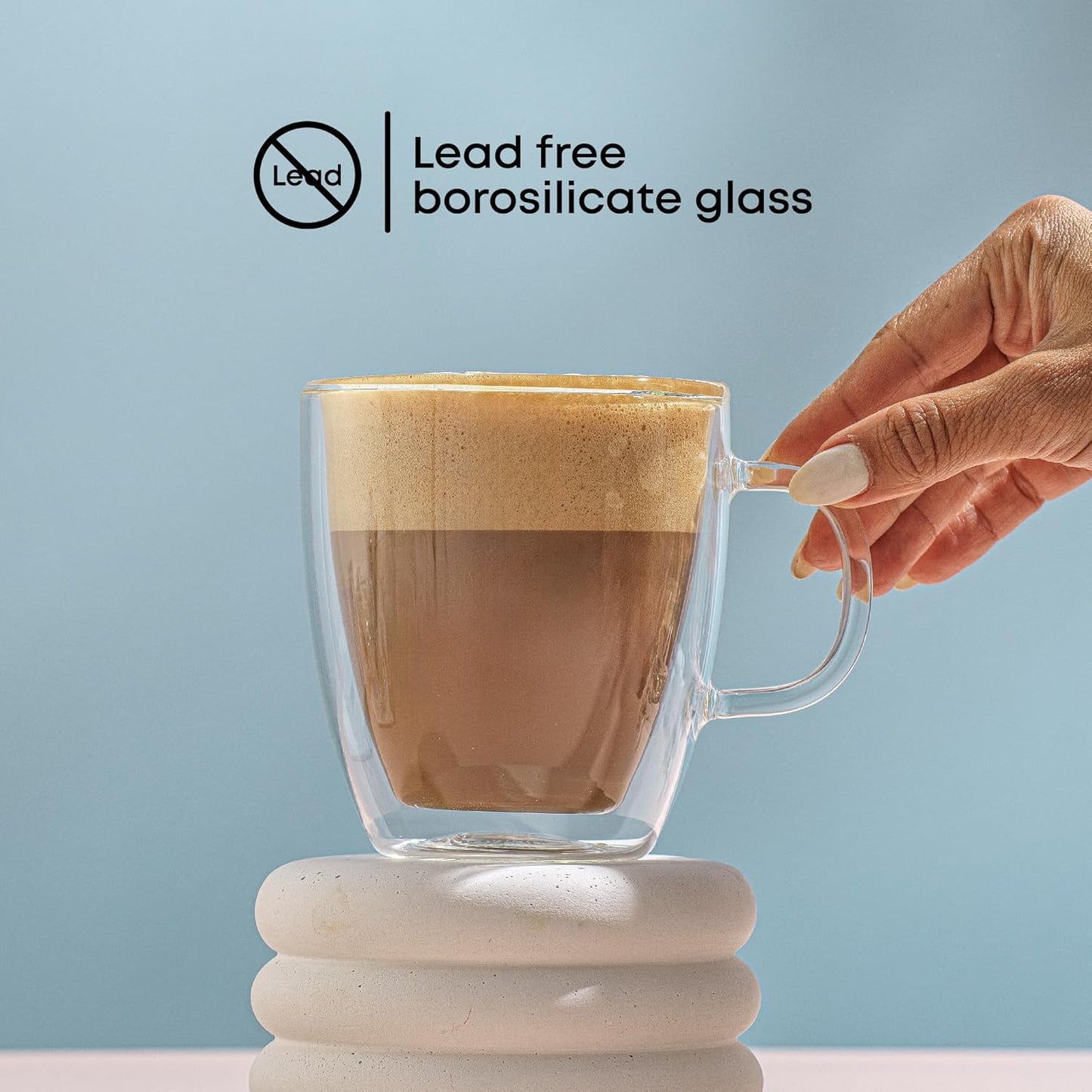 JoyJolt Savor Double Wall Insulated Glasses - Coffee Mugs (Set of 2) -
