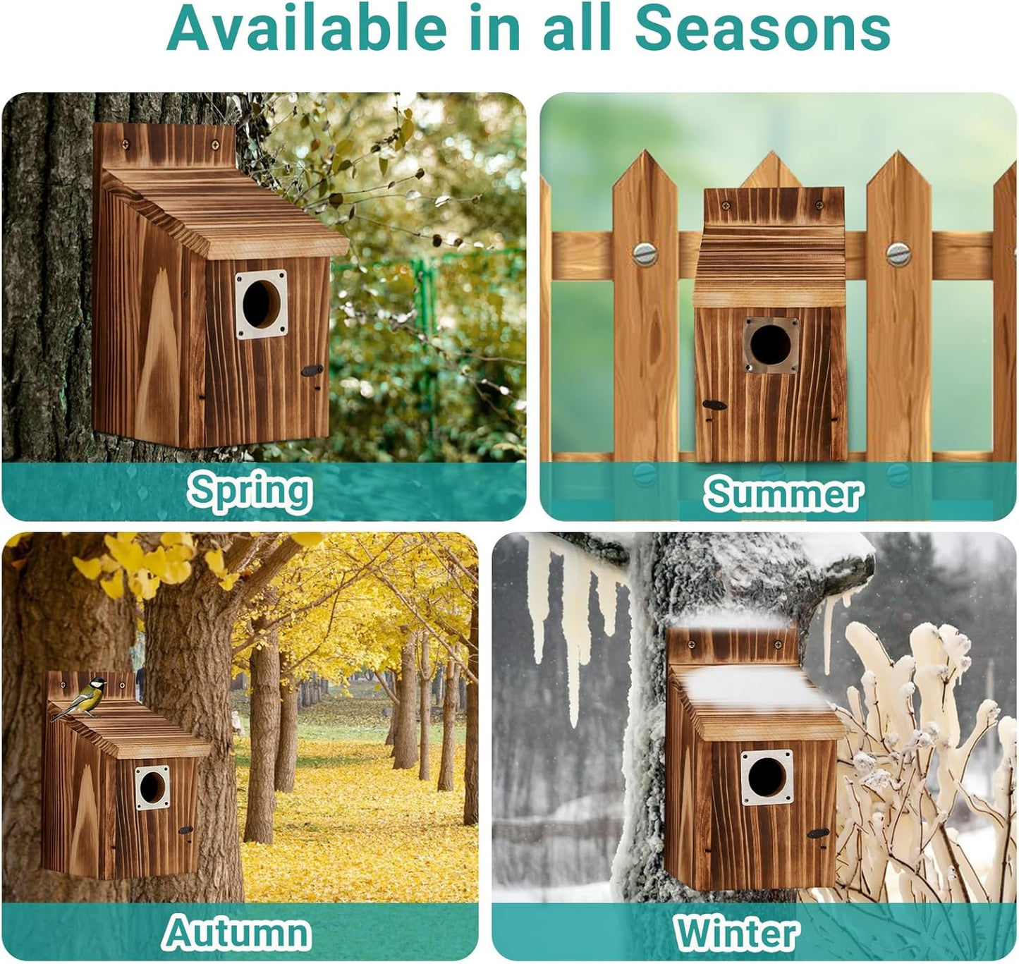 2 Pack Bird Houses for Outside with Metal Predator Guard for Bluebird 