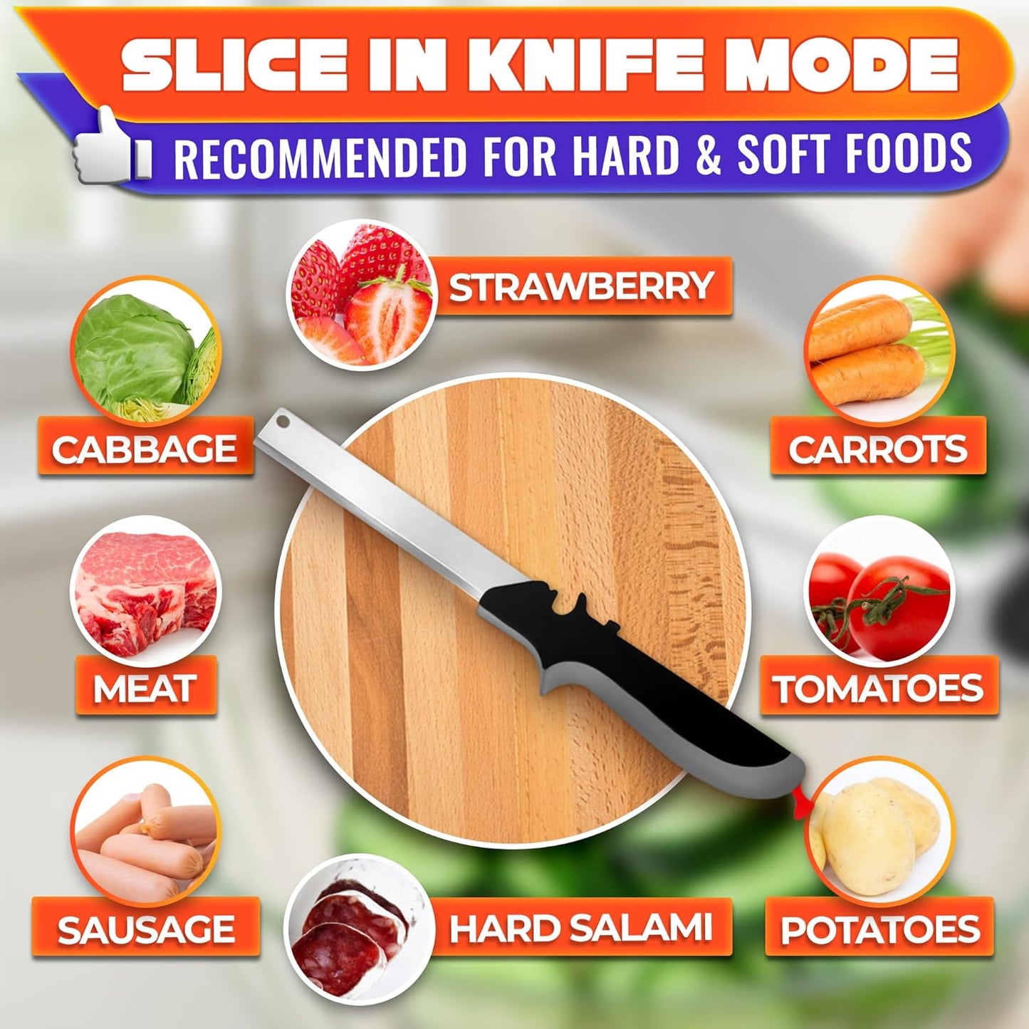 2 in 1 Kitchen Scissors for Food – Stainless Steel Blade & Plastic Cutting Board Scissors with Safety Lock | 9.5" Tomato Knife, Fruit & Vegetable Cutter – Easy-to-Use Kitchen Shears for Meat, Cheese