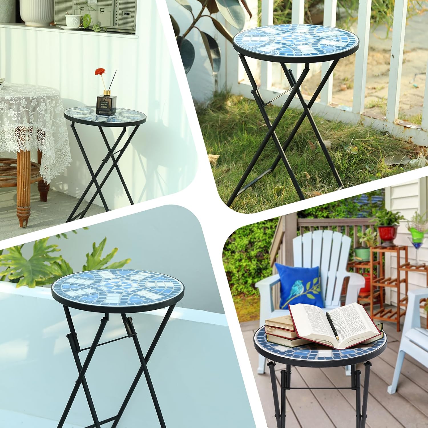 VCUTEKA Mosaic Outdoor Side Table, Patio Side Tables with 14" Ceramic 