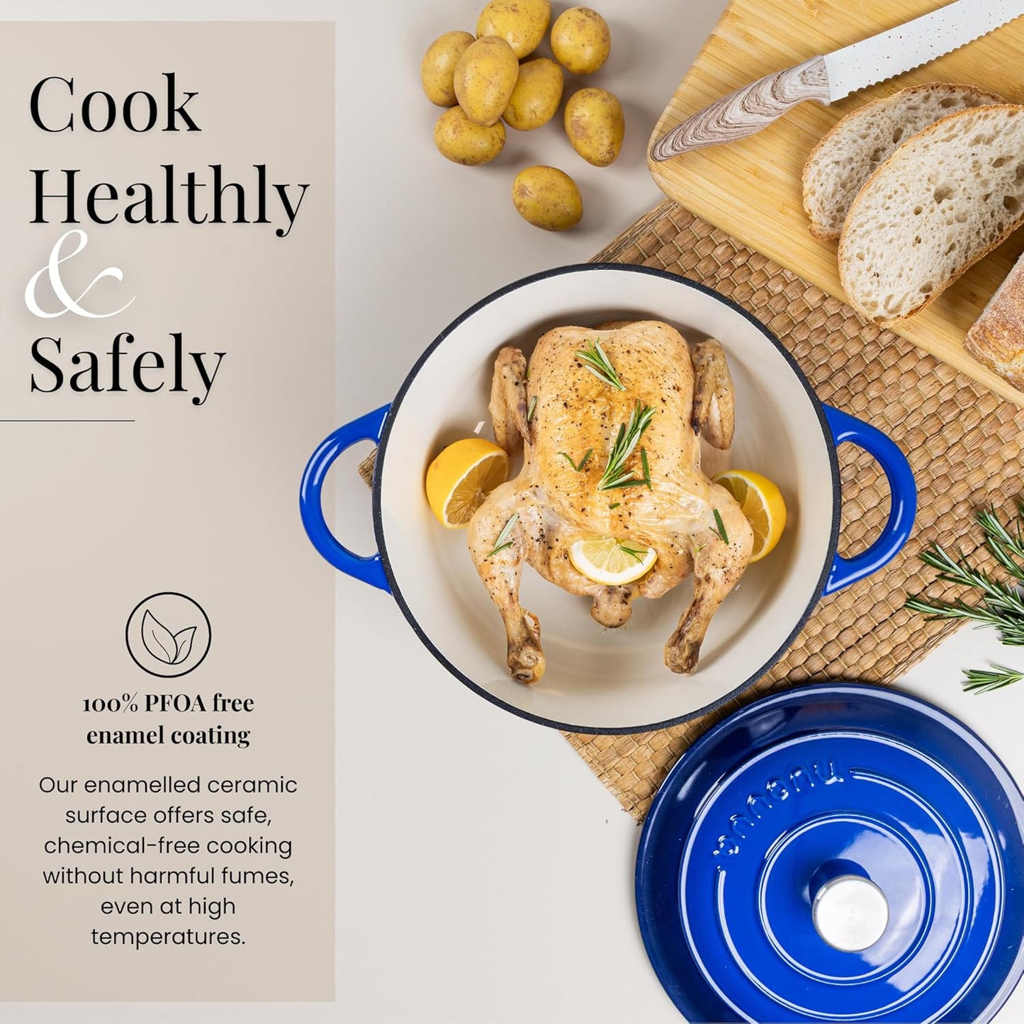 Nuovva Enamelled Cast Iron Dutch Oven Pot with Lid – 6.4 Quart Non Sti