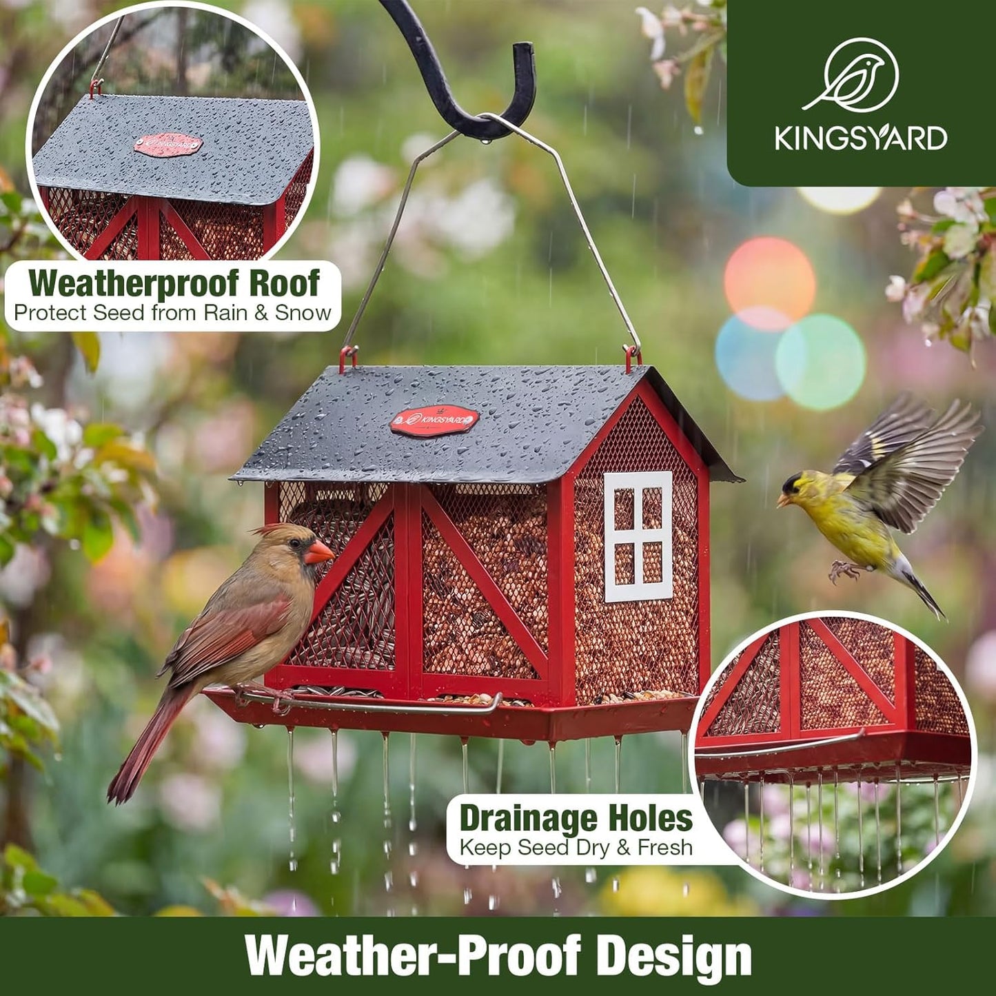 Kingsyard Metal Bird Feeder for Outdoors Hanging, 2-in-1 Wild Bird Fee