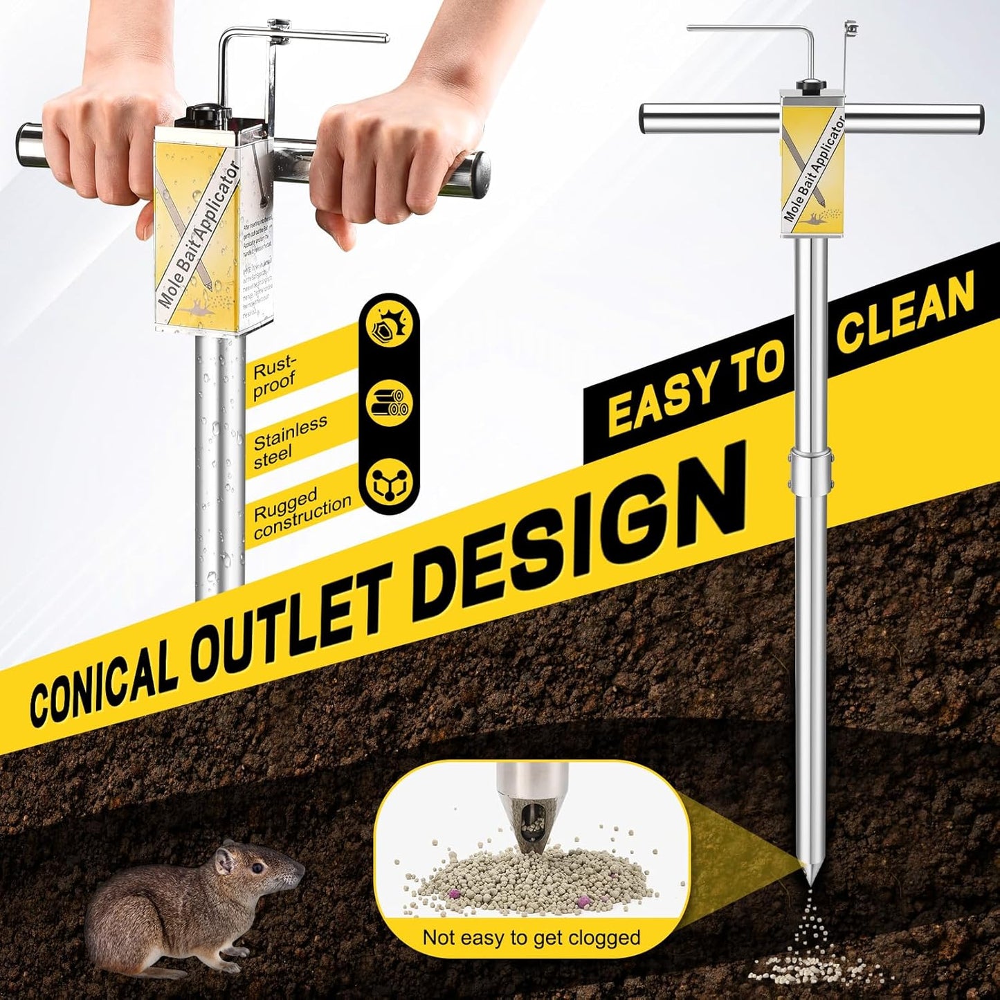 Gopher & Mole Bait Applicator, Stainless Steel Gopher/Mole/Vole Killer