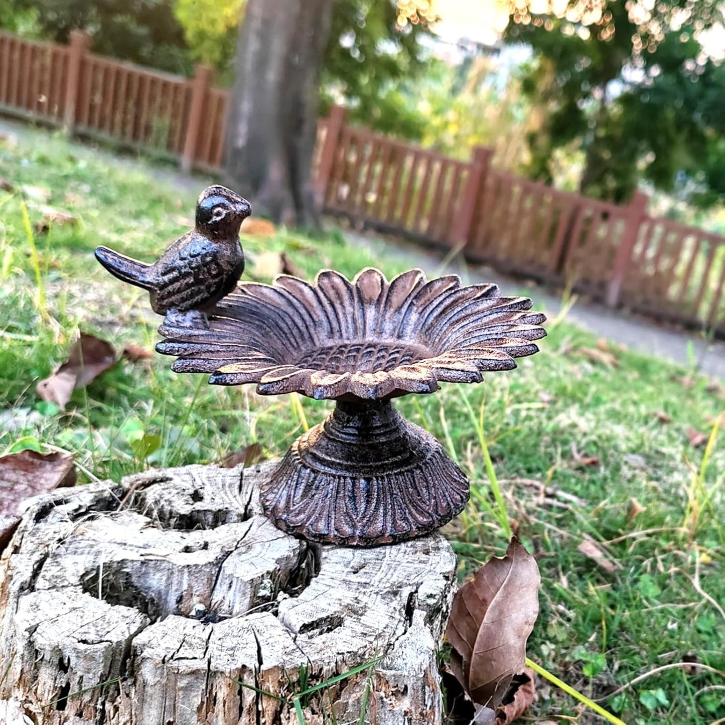 GXXMEI 5.5" Cast Iron Birdfeeder Birdbath Outdoor Garden, Dark Brown(Small Size)
