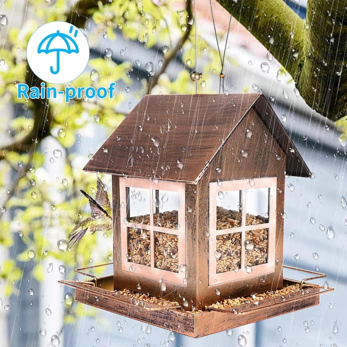 Bird Feeder - Large Capacity Feeding Station, Wild Bird Feeder for Outdoors, Cockatiels, Finches, Lovebirds, Budgies, Canaries Hanging Design Easy Refill Backyard Garden Wildlife Observation