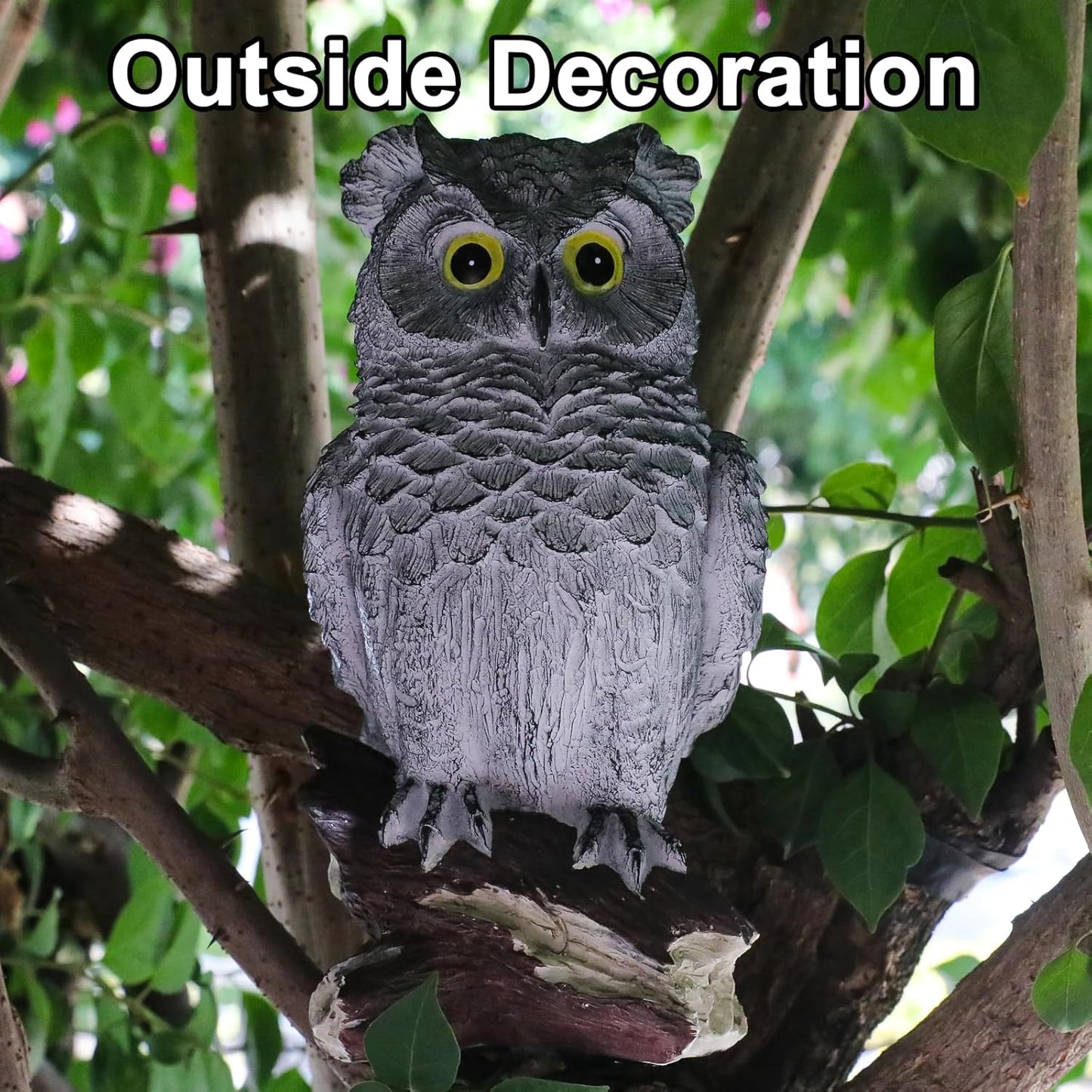 Owl Statue Figurine Home Decoration, Hand-Painted Owl on Branch, Waterproof, Fade-Proof Sculpture for Garden, Patio, Home Decor Statue (Gray)