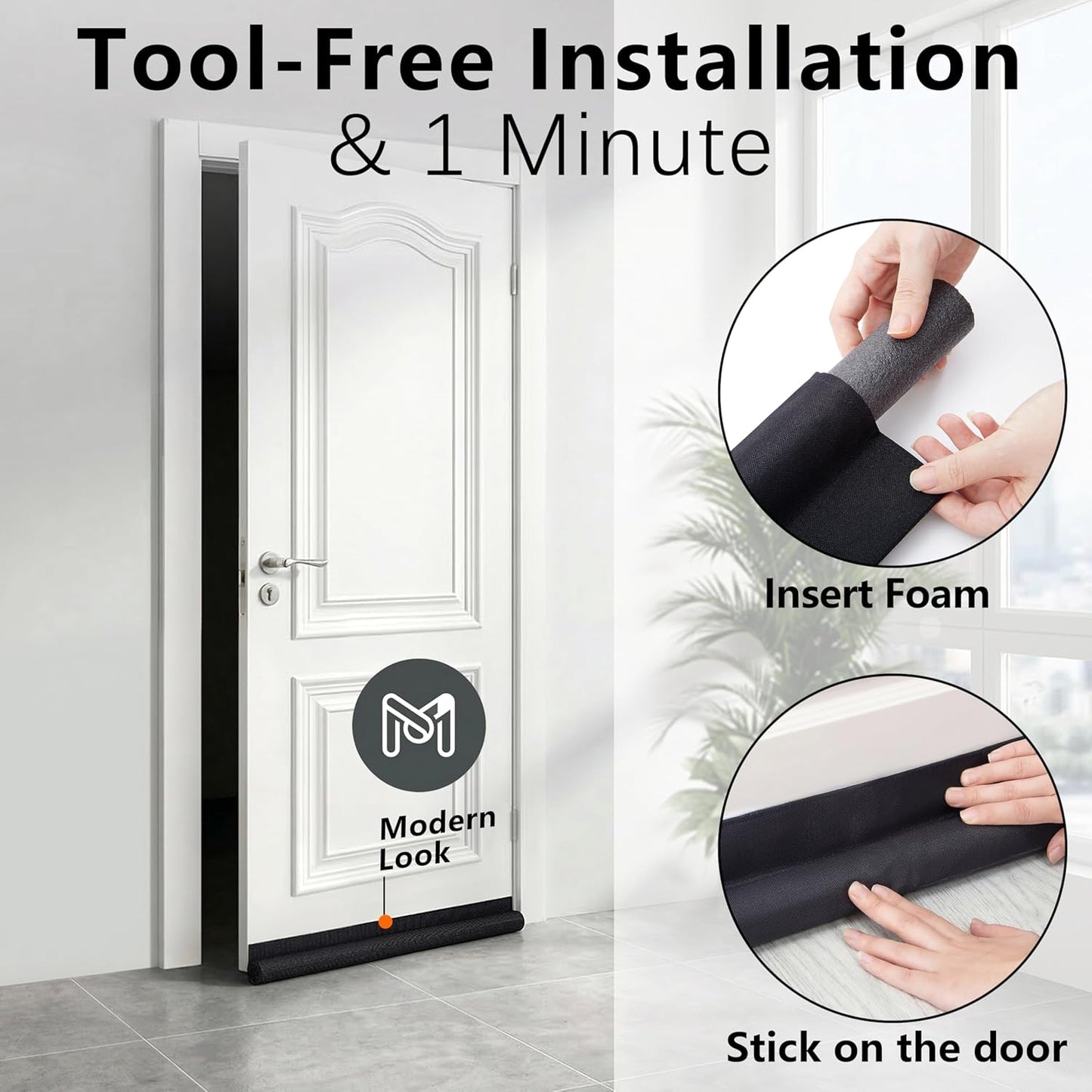 HomeProtect Door Draft Stopper 36 Inch Under Door Draft Blocker Door Sweep for Bottom of Door Reduce Cold Air, Soundproof, Light, Odor, Weather Stripping Door Seal Strip Fit for Interior/Exterior