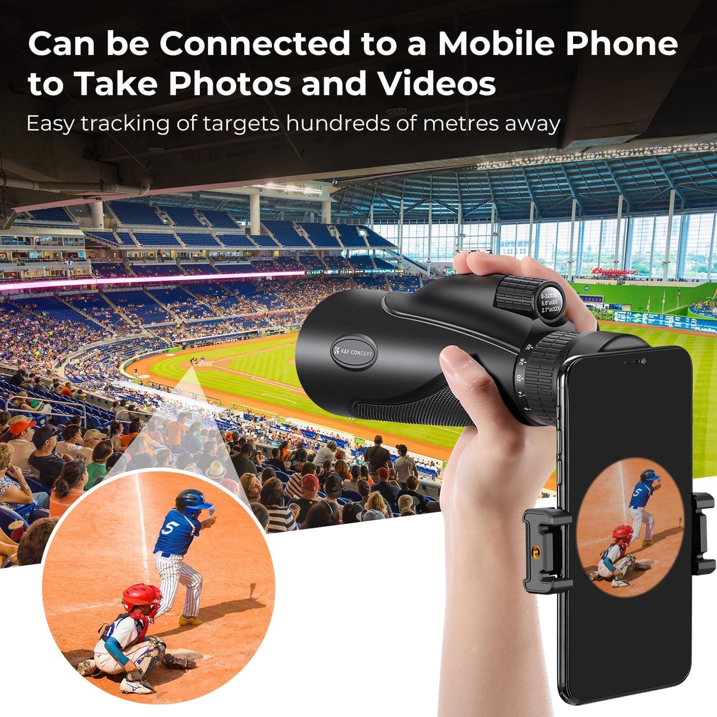 K&F Concept 8-32X50 Zoom Monocular - High Power Dual Focus Prism Compact Monoculars for Kids Adults, with Phone Adapter, Low Light Night Vision, FMC Lens for Bird Watching Hunting Travel Camping Starg