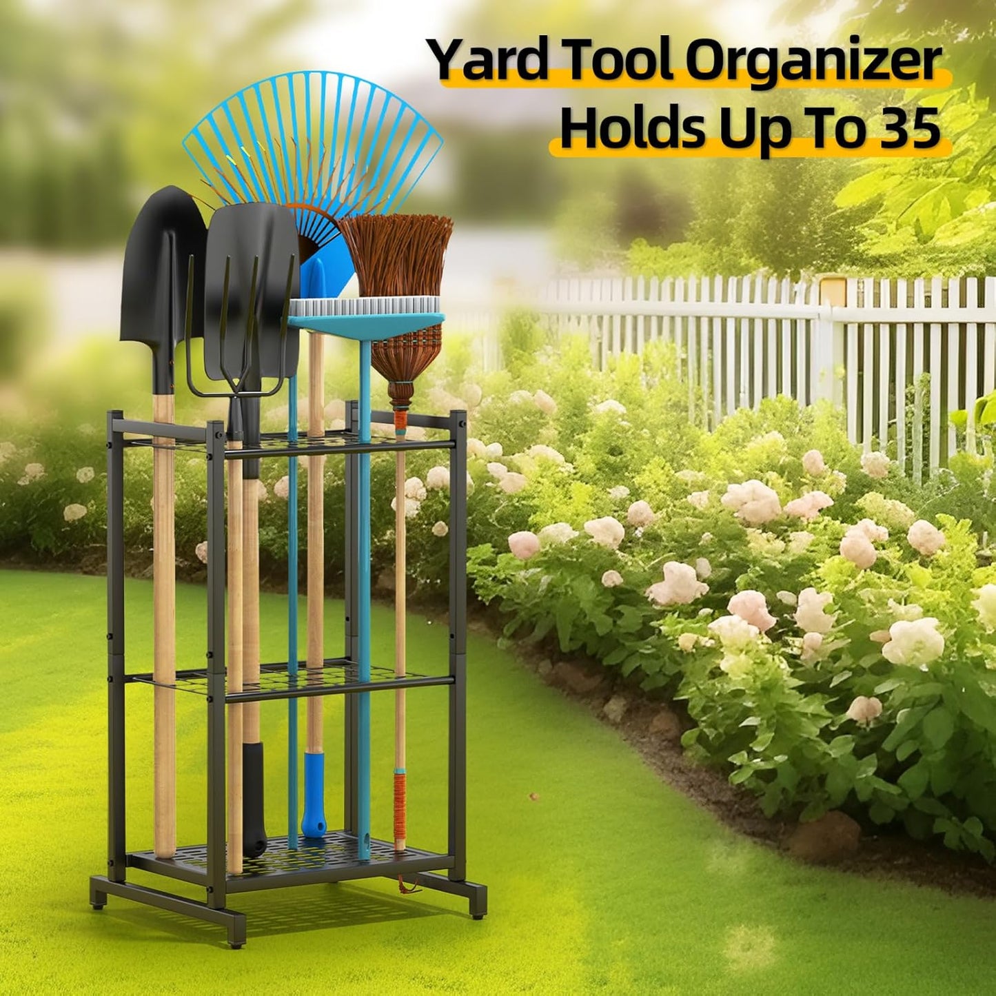 Garden Tool Organizer for Garage，Garden Tool Storage Rack with Wheels，Yard Tool Holder for Garage, Shed, Outdoor, Tool Stand