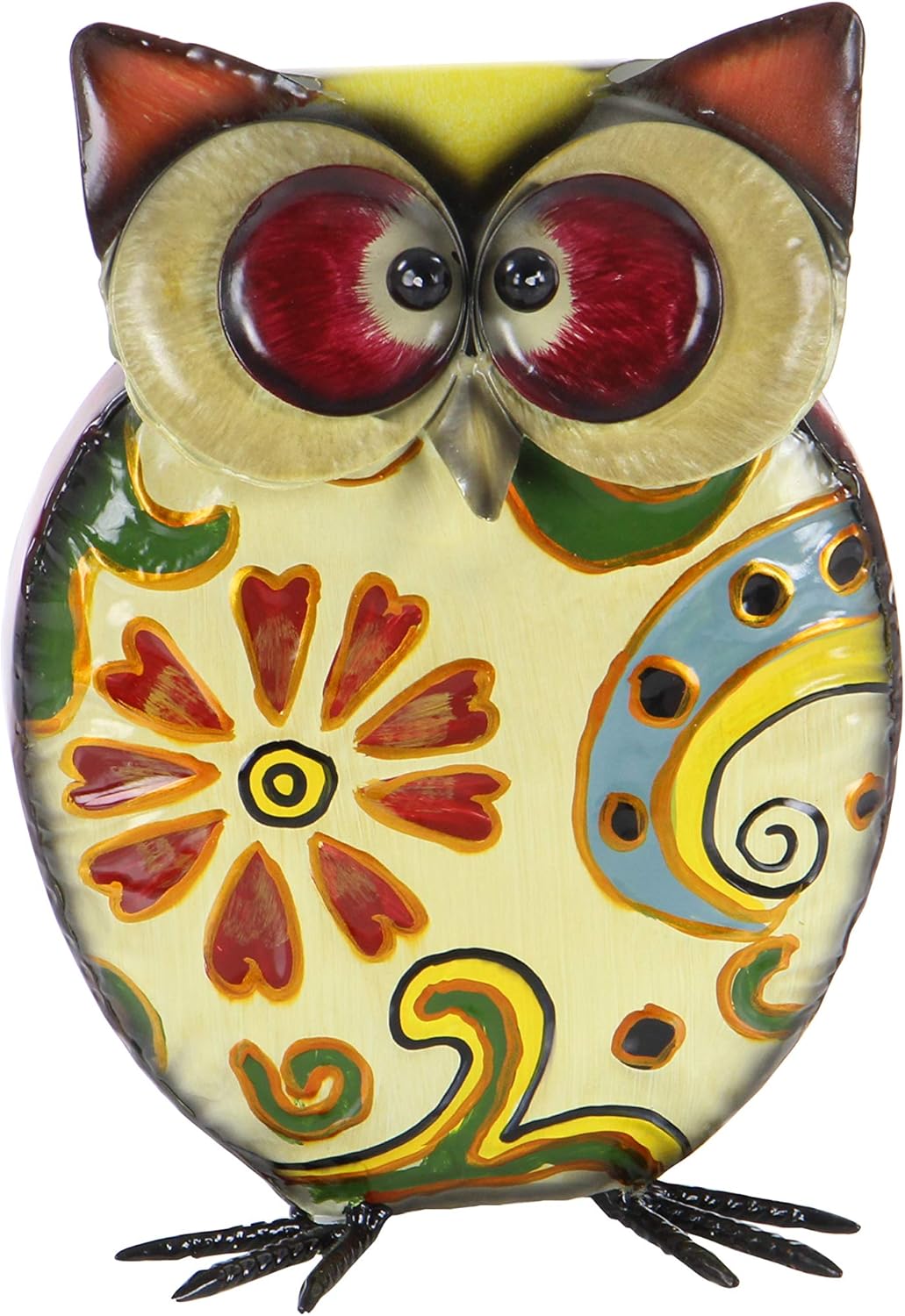 Deco 79 Metal Owl Decorative Garden Sculpture Indoor Outdoor Garden Statue with Floral Pattern, Outdoor Sculpture 8" x 4" x 11", Yellow