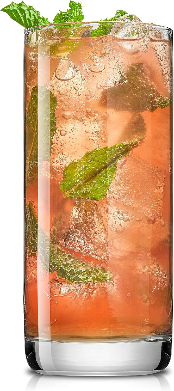 JoyJolt Faye 13oz Highball Glasses, 6pc Tall Glass Sets. Lead-Free Cry