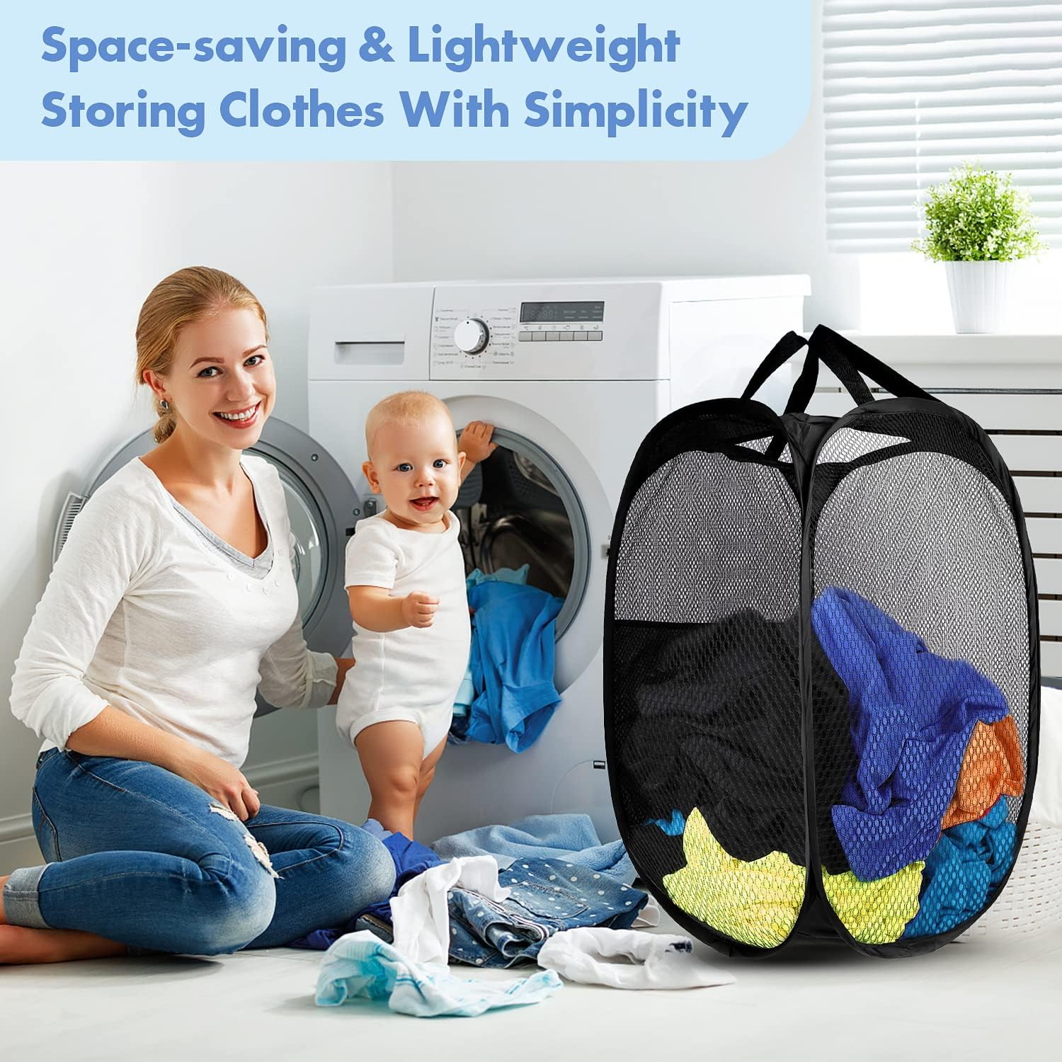 DUCOO Pop Up Hamper, 1 PCS Mesh Pop Up Laundry Hamper, Foldable Mesh L