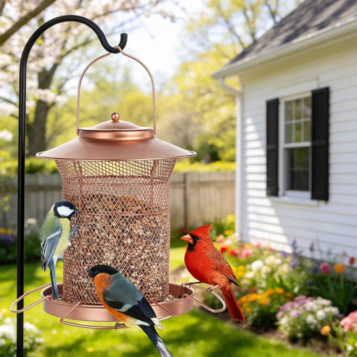 Metal Bird Feeder for Outdoor Hanging, Heavy Duty Cylinder Wild Bird F