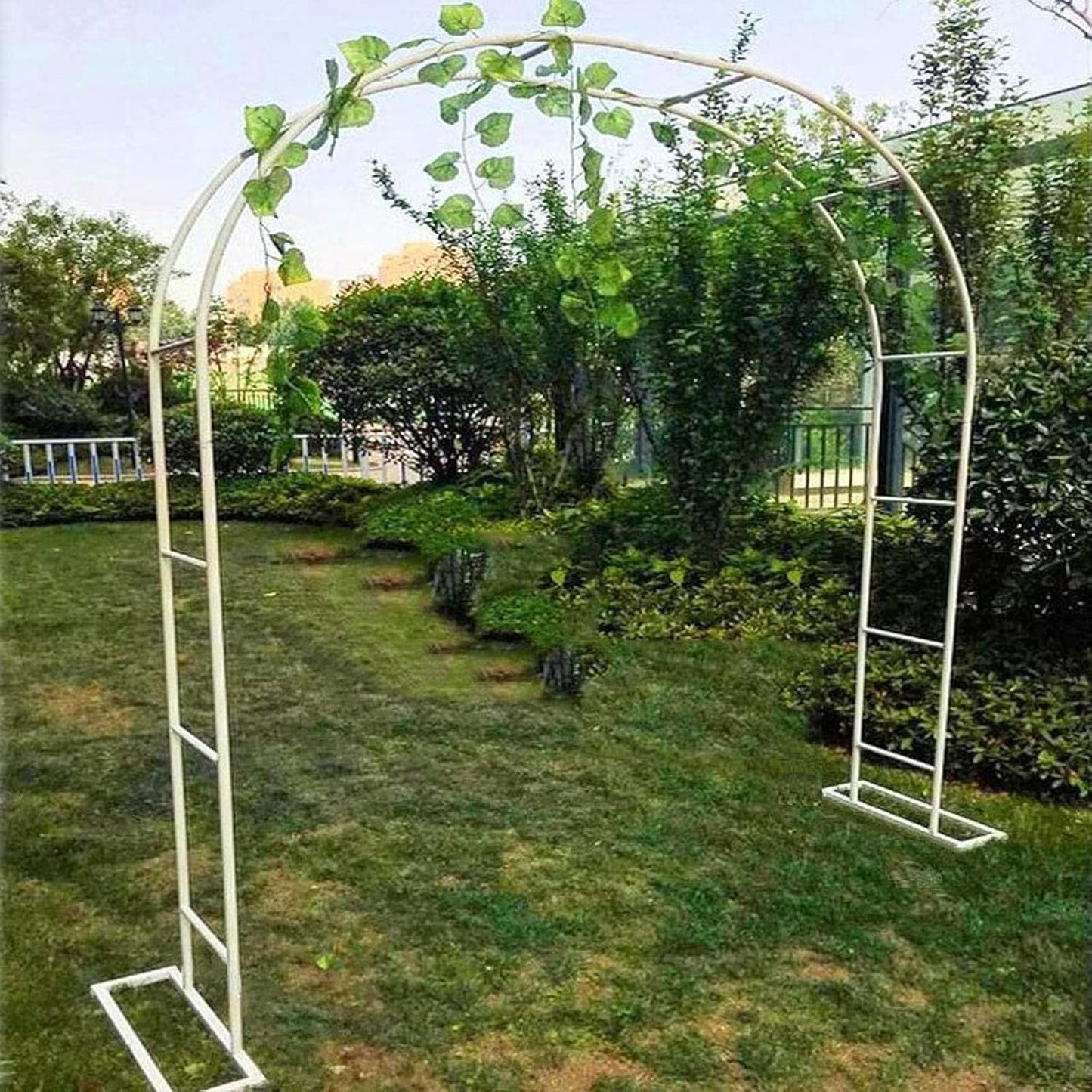 White Garden Arch Metal Trellis for Climbing Plants, Outdoor Arbor for Grape & Rose Vines, Decorative Support for Indoor Parties, Size 240x220x40cm