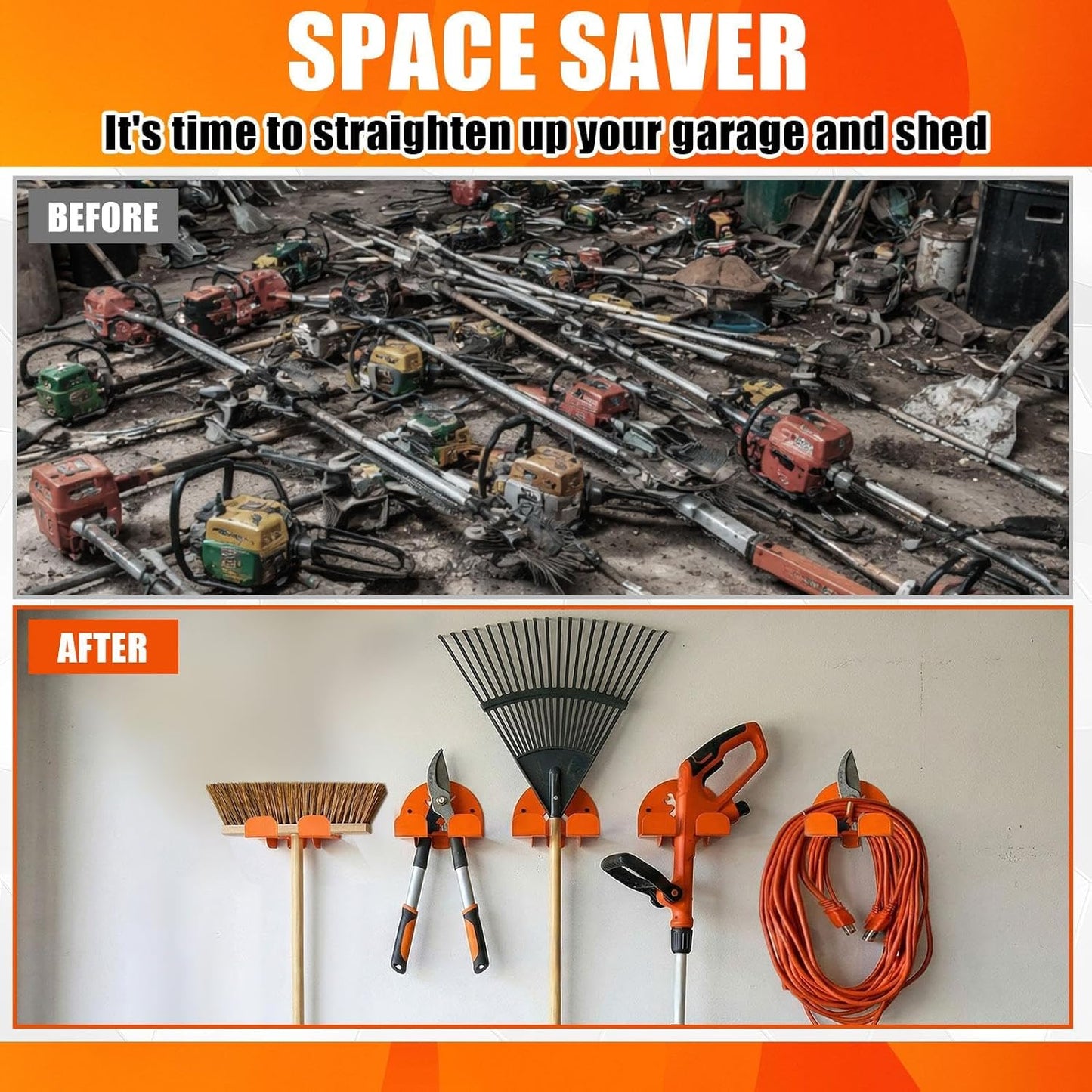 4 Pcs Trimmer Rack Wall Mount Heavy Duty Weed Trimmers Hanger Garage Organizer Wall Hanger Garden Power Tool Rack for Grass, Hedge, Garage Trimmer (Classic Style)