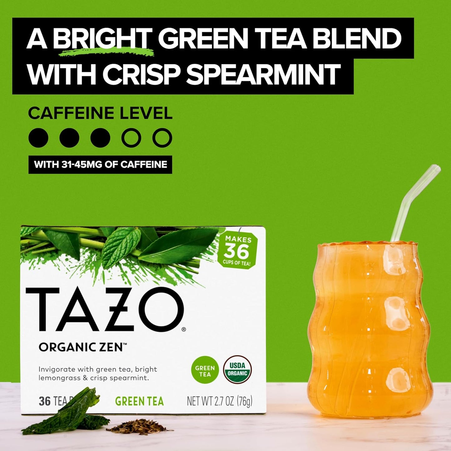 TAZO Organic Zen Green Tea, Green Tea Zen for Health and Wellness, 144 Total Tea Bags (36ct - Pack of 4)