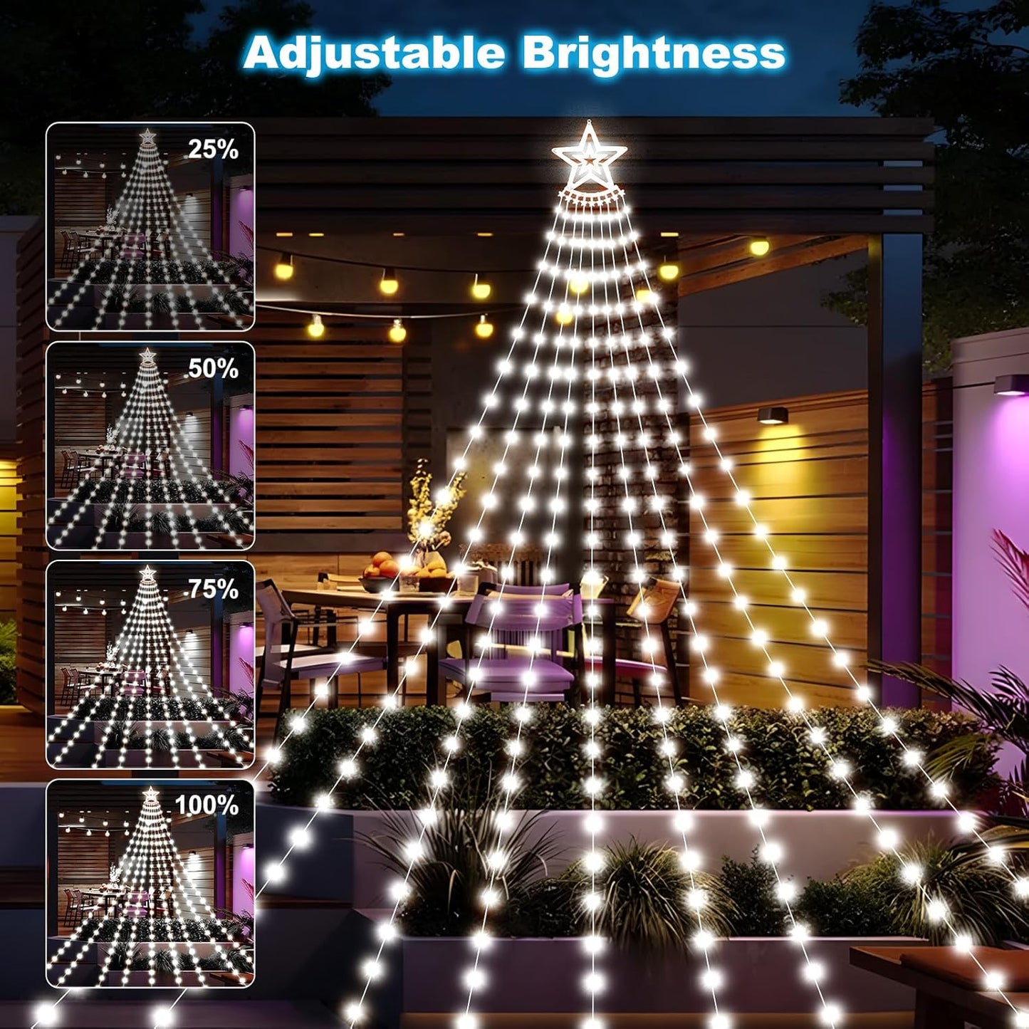 Solar Christmas Decorations Tree Lights Outdoor, 18.37ft 532LED Waterfall String Lights with 8 Modes Timer Remote Xmas Lights USB Powered for Garden Yard Patio Home Holiday Party Decor, Pure White