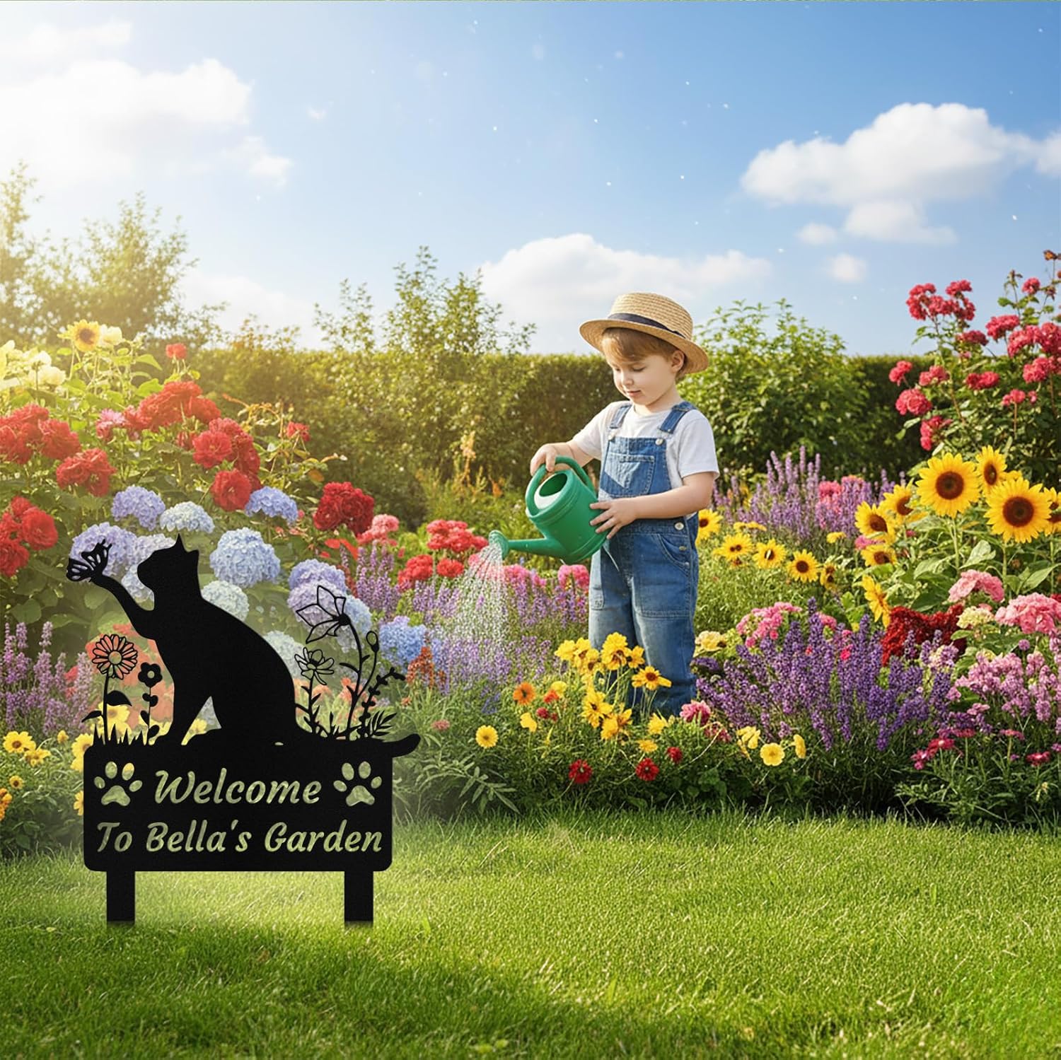Custom Metal Cat Garden Sign with Stake, Personalized Garden Sign for 