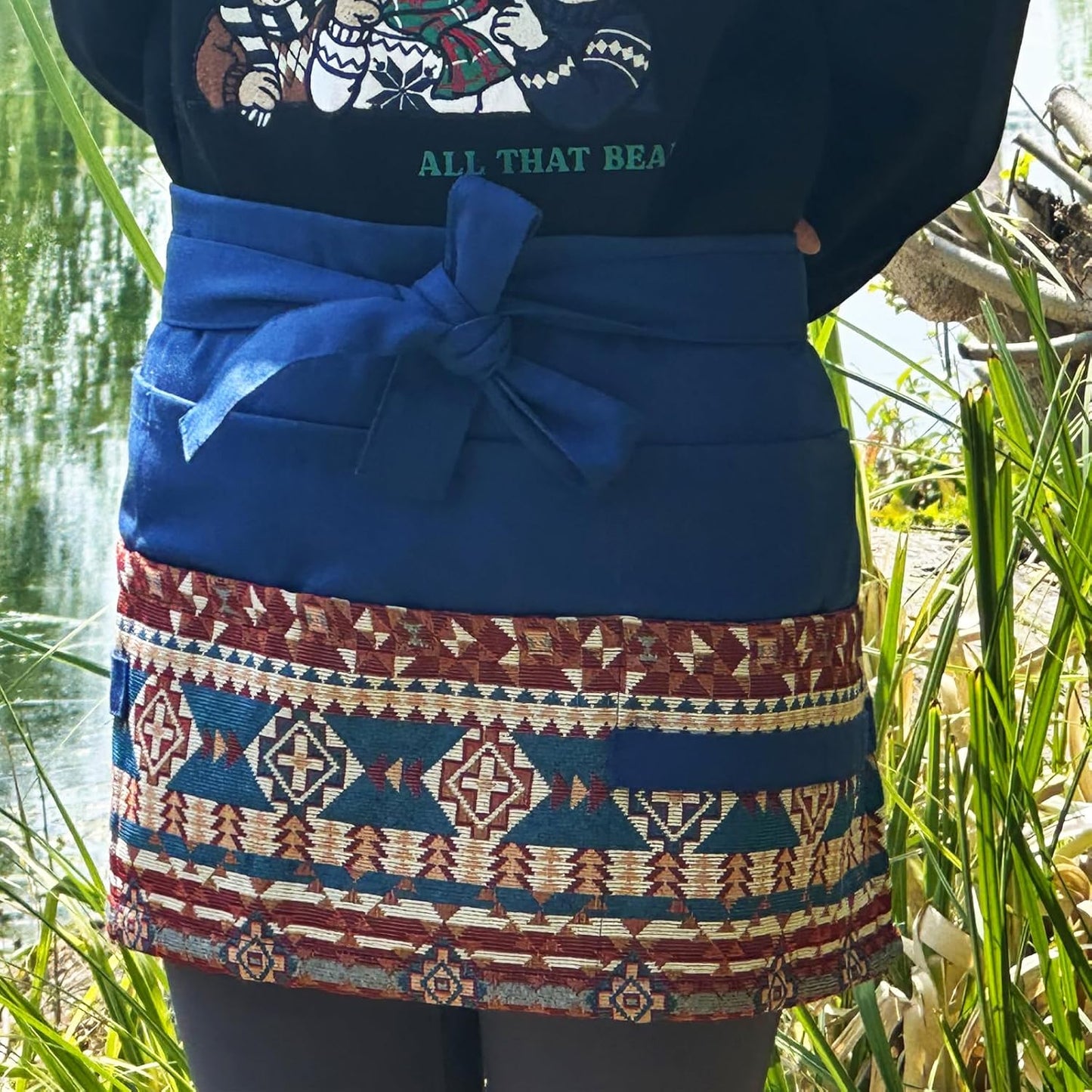 Garden Apron for Woman with 8 Pockets, Blue Rhomb