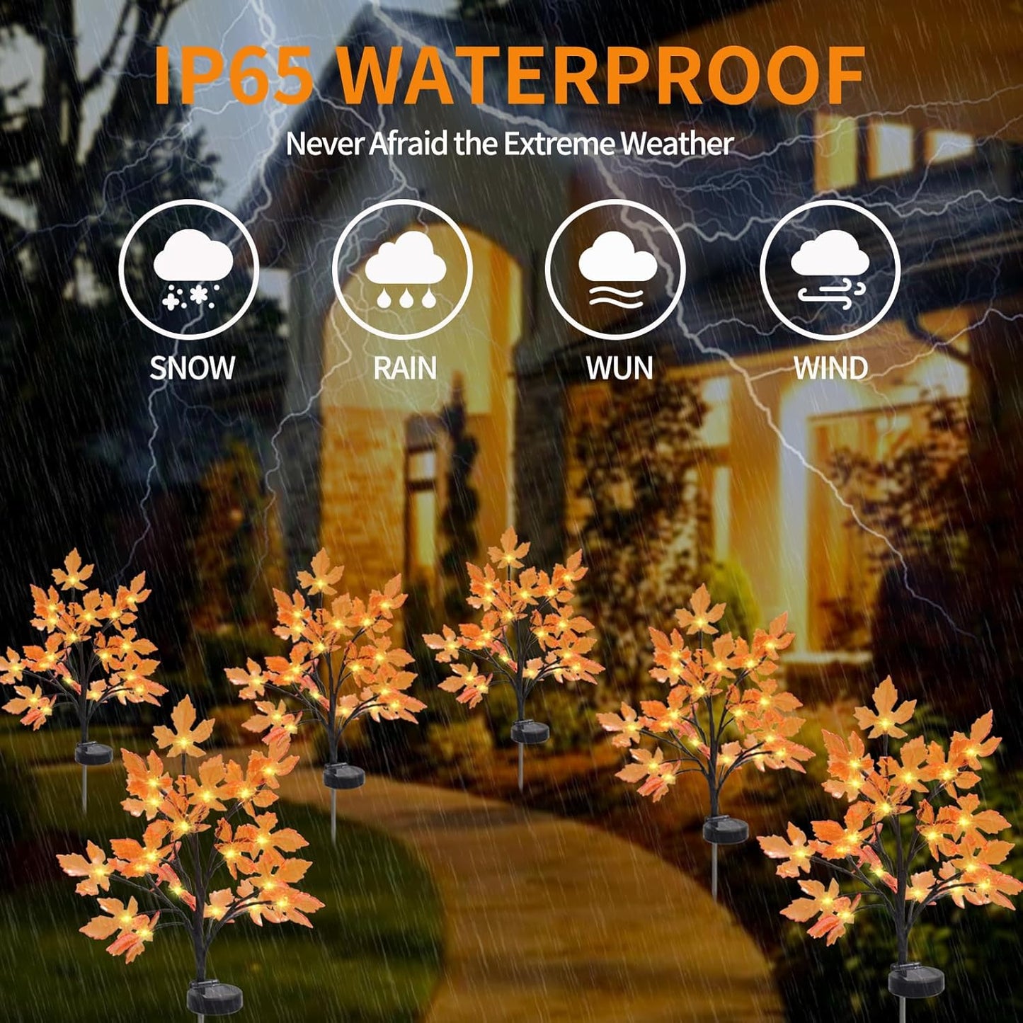 2 Packs Solar Prelit Fall Tree Lights for Outdoor Thanksgiving Decorations, 2 Modes Thanksgiving Solar Lights, Waterproof Maple Tree Solar Fall Lights for Fall Yard Patio Garden