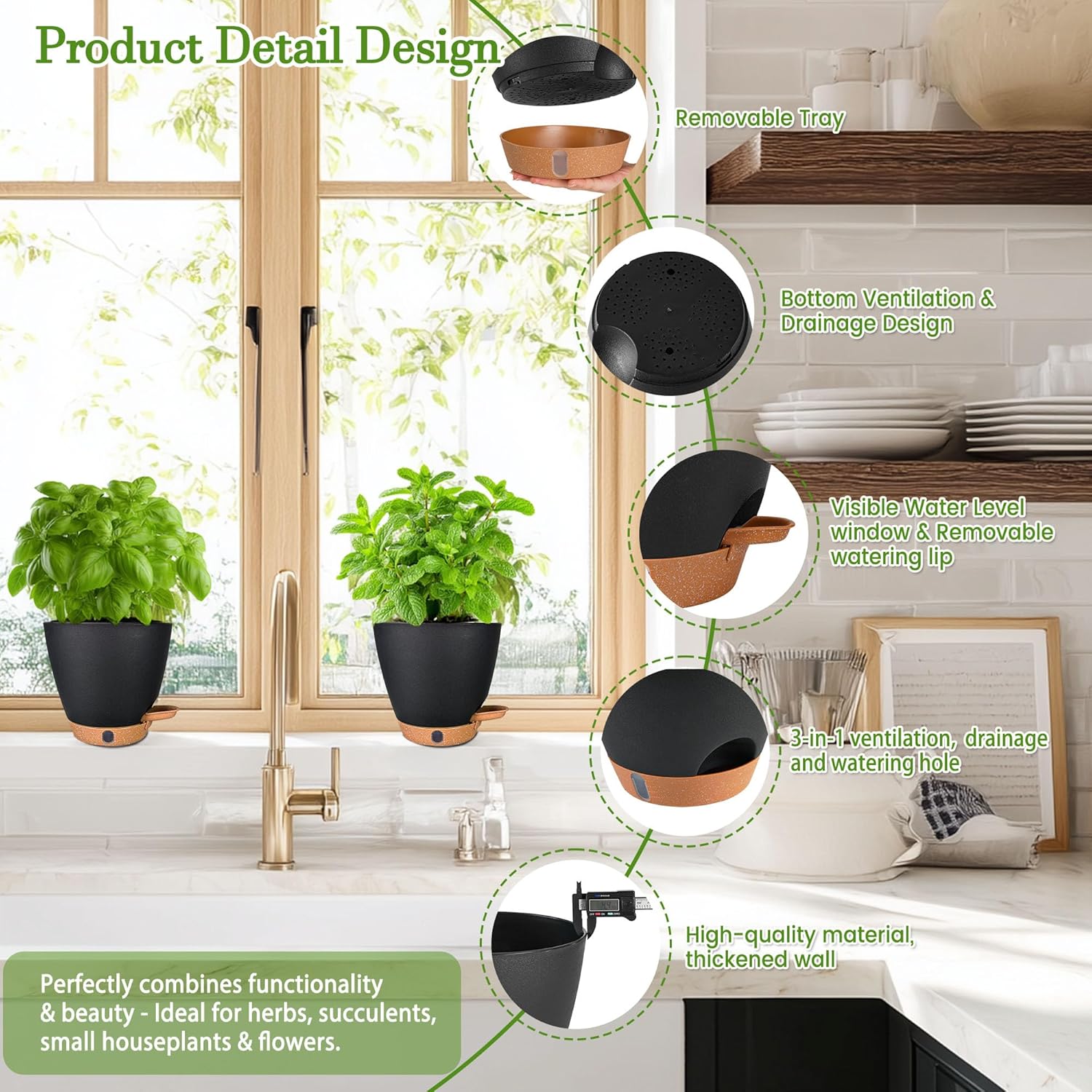 6 Inch Self Watering Pots for Indoor Plants (5-Pack) – Small Plastic P