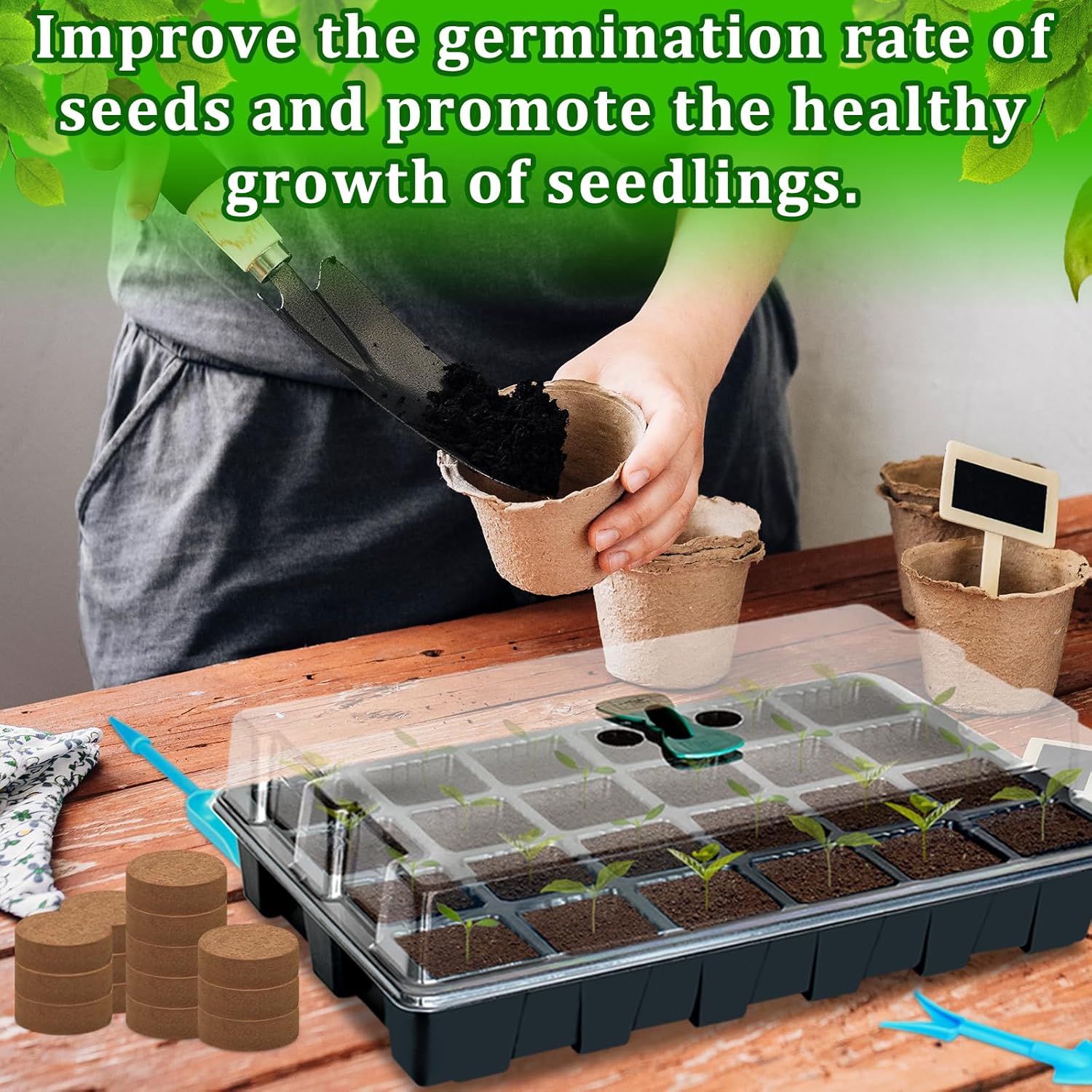 Halatool 2 Set Seed Starter Tray Kits, 2 Pack Germination Tray with 50