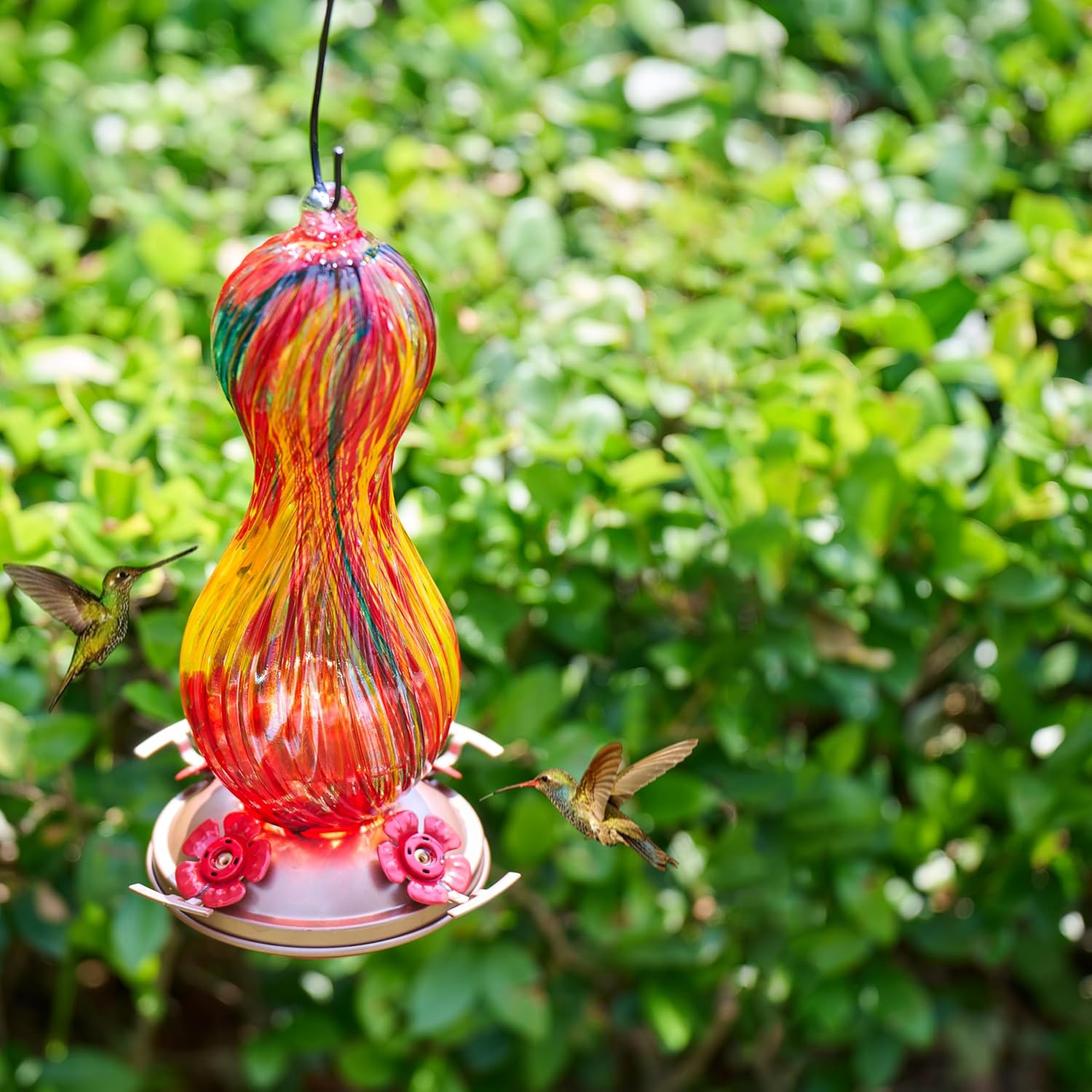 Hummingbird Feeder for Outdoors Hanging, Hand Blown Glass 24 OZ Capaci