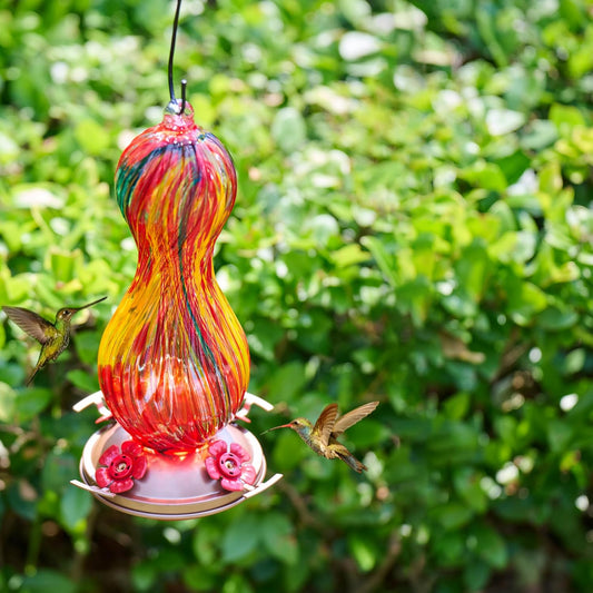 Hummingbird Feeder for Outdoors Hanging, Hand Blown Glass 24 OZ Capaci
