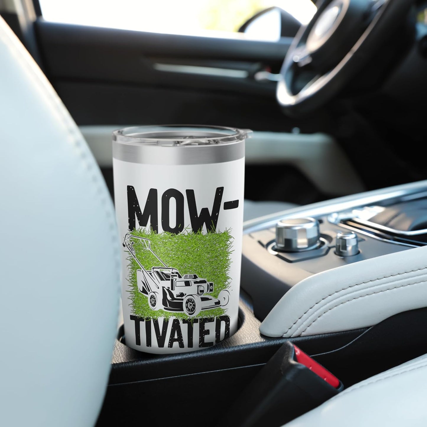 Lawn Mower Mowing Dad Father Landscaper Vintage Mow-Tivated Stainless Steel Insulated Tumbler
