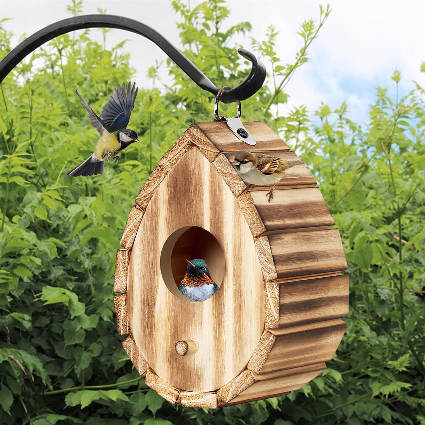 Hummingbird House,Wooden Birdhouse for Outside,Hanging Small Bird Houses,Wild Bird Nesting Box Outdoor Bird House for Bluebird,Finch,Cardinals