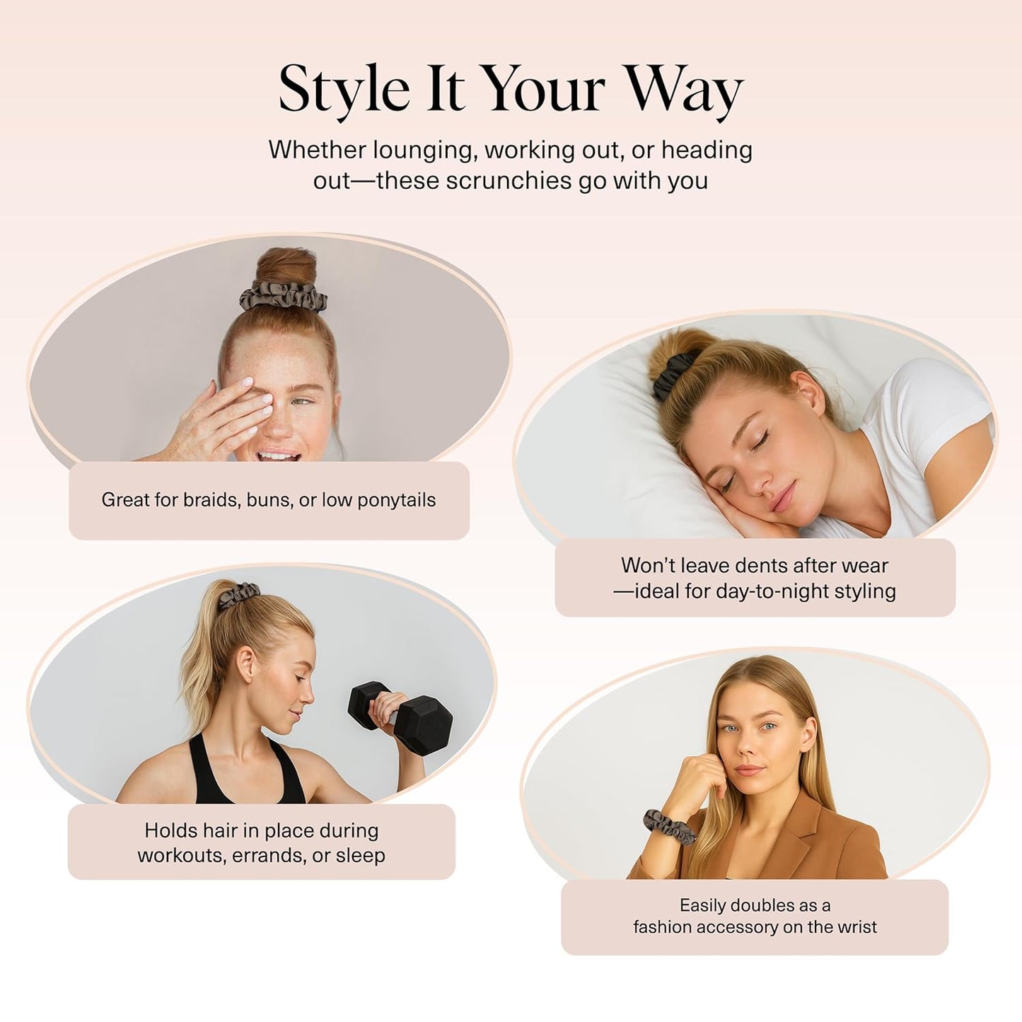 Kitsch Ultra-Petite Satin Scrunchies for Women - No Crease, Frizz-Free