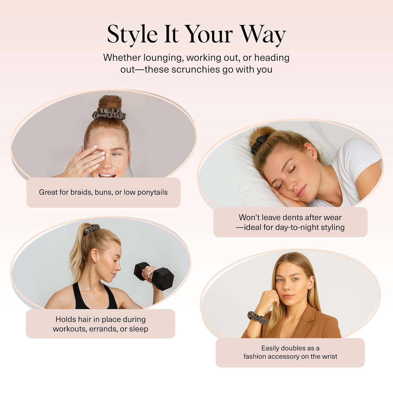 Kitsch Ultra-Petite Satin Scrunchies for Women - No Crease, Frizz-Free