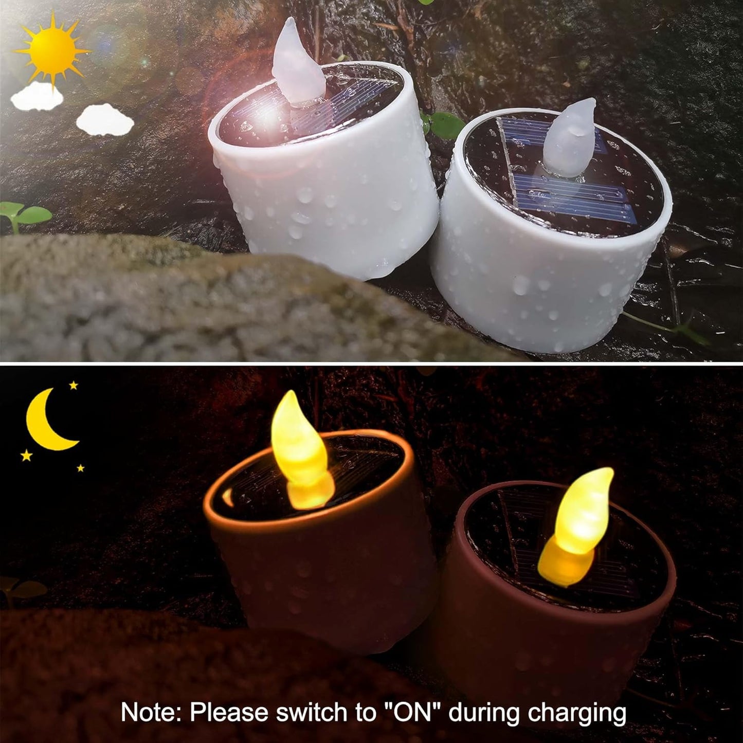 SingTok 6 PCS Solar Powered Outdoor LED Tea Lights, Waterproof Rechargeable Flameless Flickering Votive Candle Battery Operated for Garden Decorations