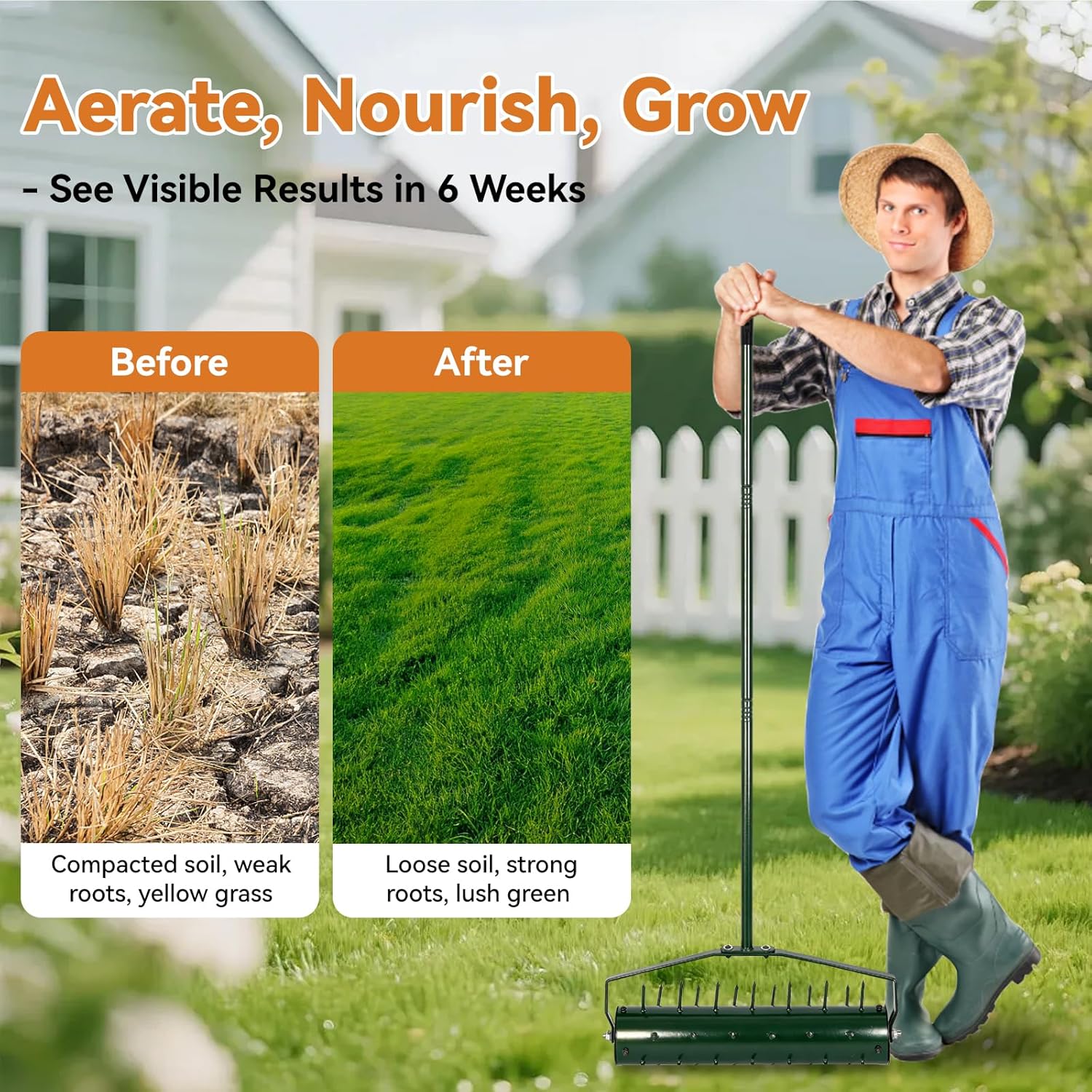 21" Rolling Lawn Aerator, Heavy-Duty Manual Aerator Tool with 2.2" Pre