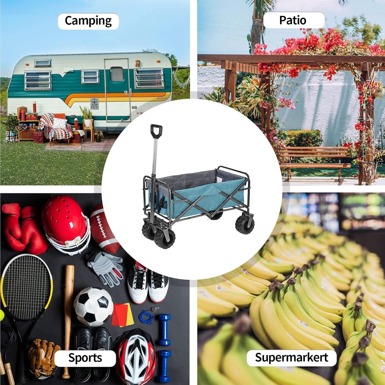 Heavy-Duty Collapsible Folding Wagon Cart - All-Terrain Utility Beach 
