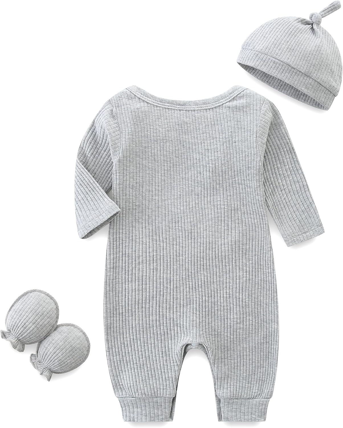 Baby Romper with Baby Mittens & Newborn Hats Footless Long Sleeve Soli