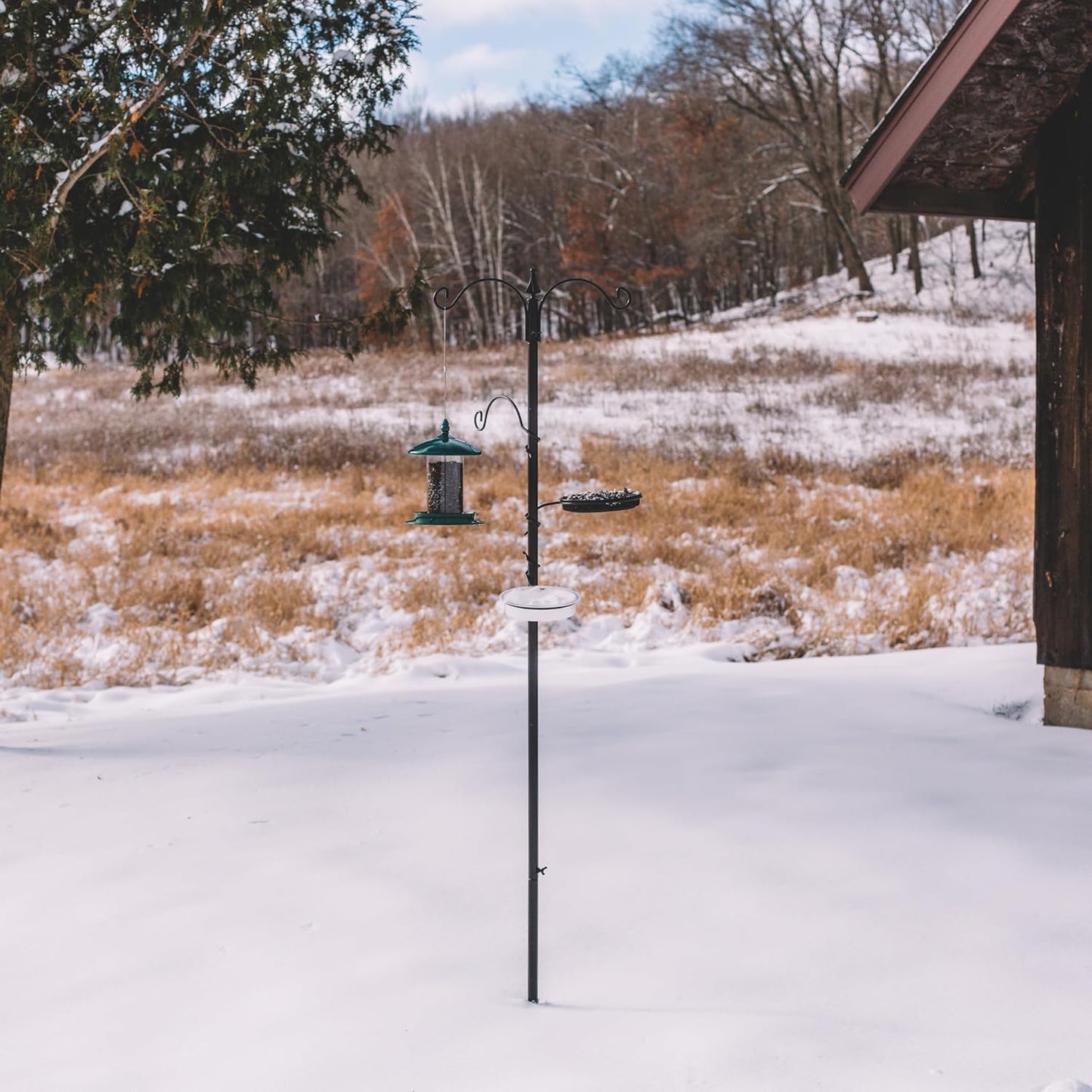 Backyard Expressions Bird Feeding Station Kit - 75" Bird Feeder Pole with 5 Prong Base and Stand for Outdoors - Black