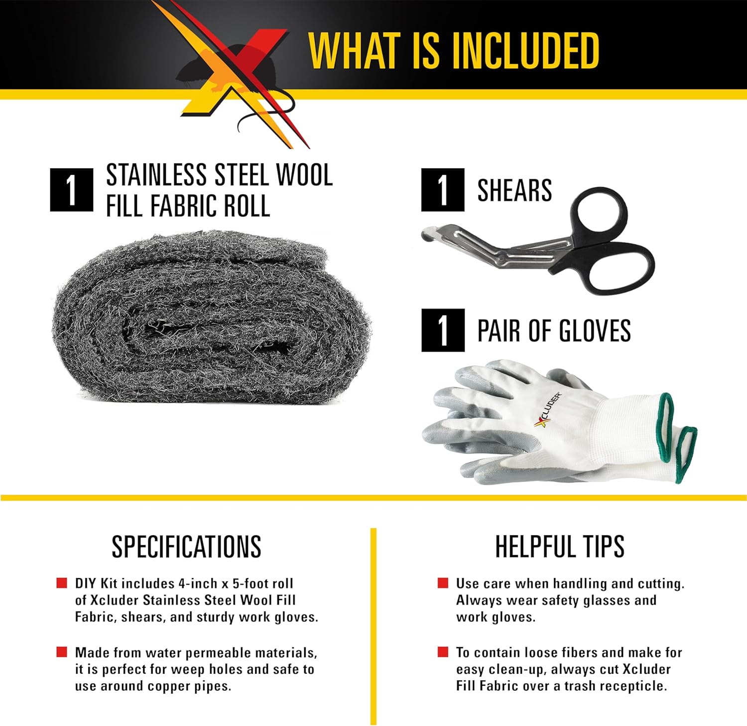 Xcluder Rodent Control Fill Fabric, Large DIY Kit, Stainless Steel Woo