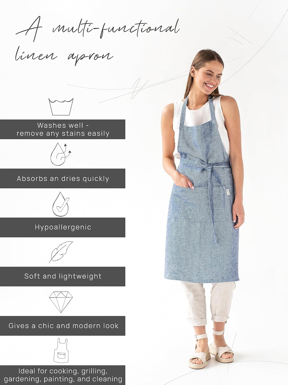 MagicLinen 100% Linen Apron - Cooking, Gardening, Grilling, Painting A