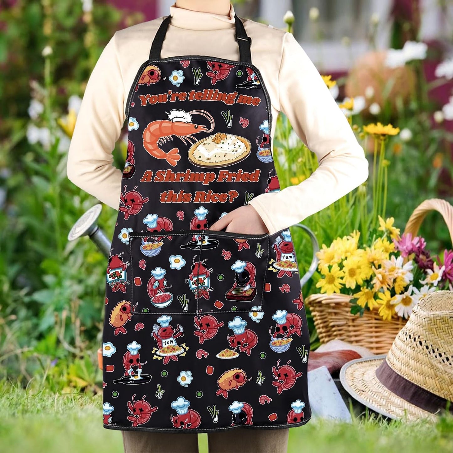 WCGXKO Funny Saying Inspired Kitchen Apron Humorous gift Shrimp Fried Rice Funny Gift for Shrimp Lover